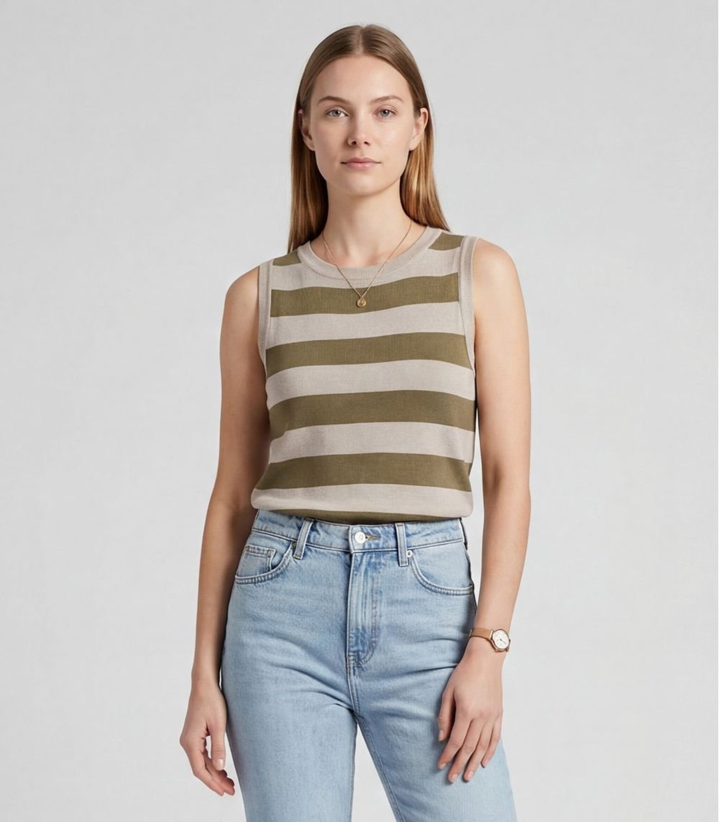Blusa Feminina Listrada Em Tricot Sea Surf Bege