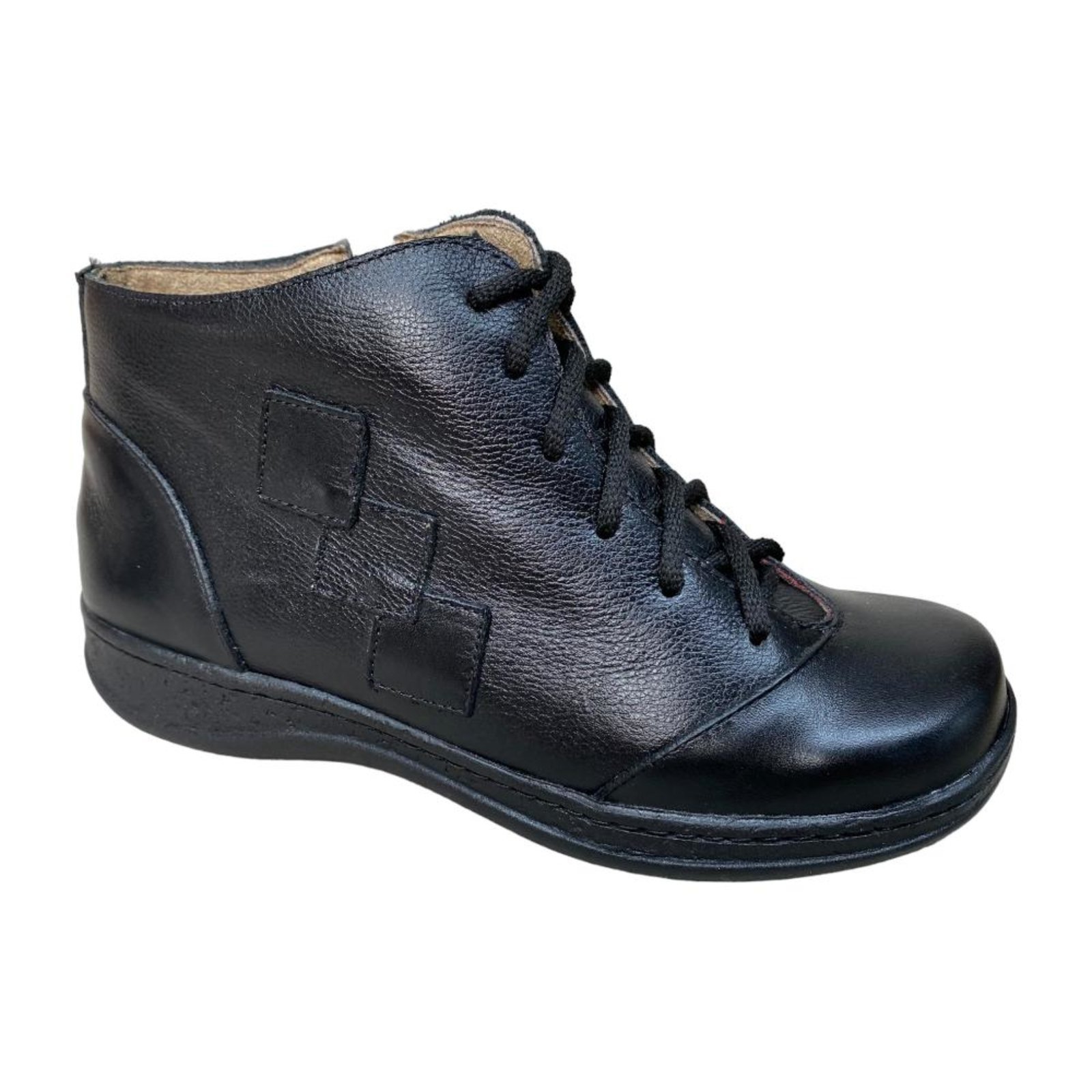 Bota de Amarrar Com Couro de Luxe 419 Preta
