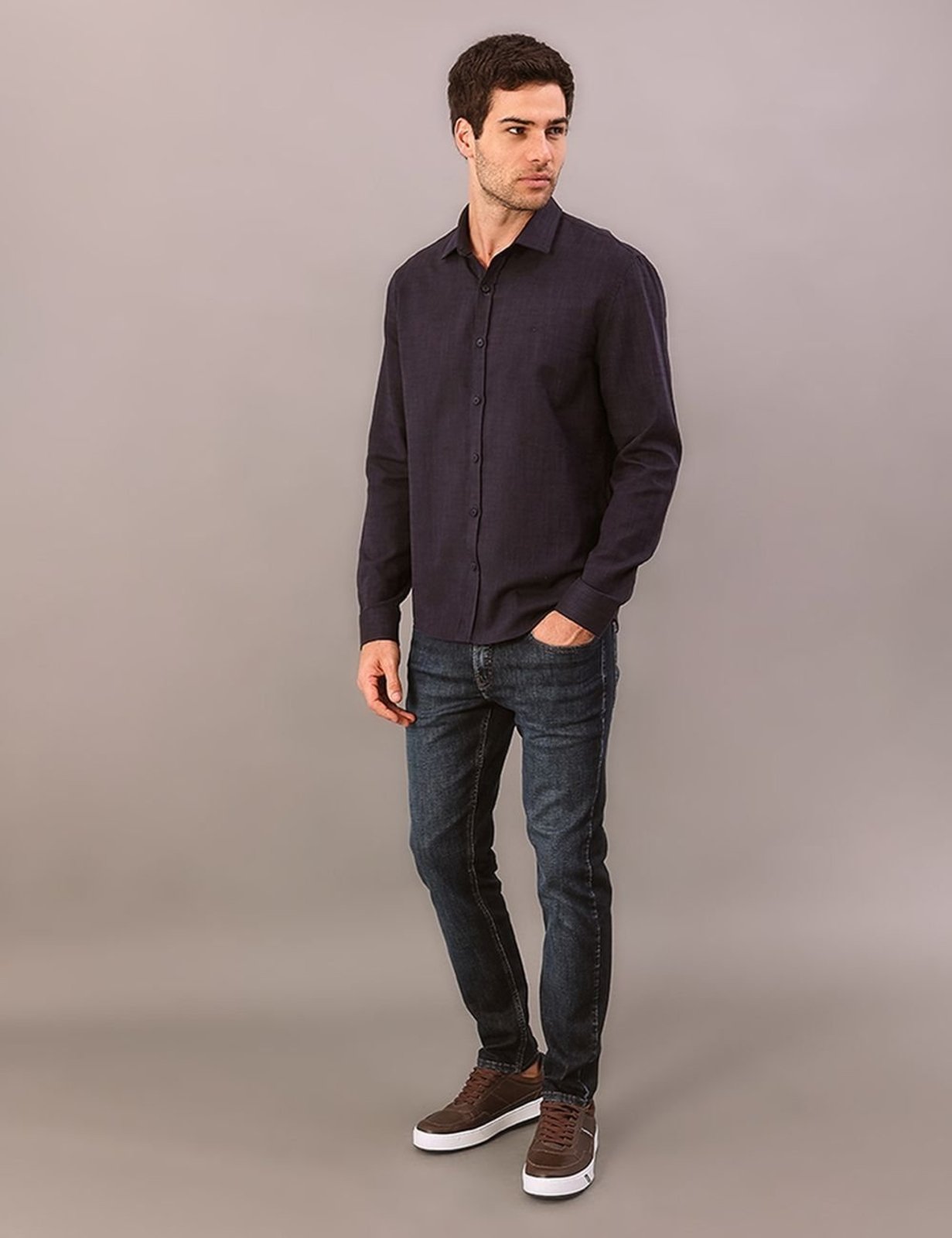Camisa Manga Longa Regular Cotton Flamê - Marinho Calvin Klein Jeans