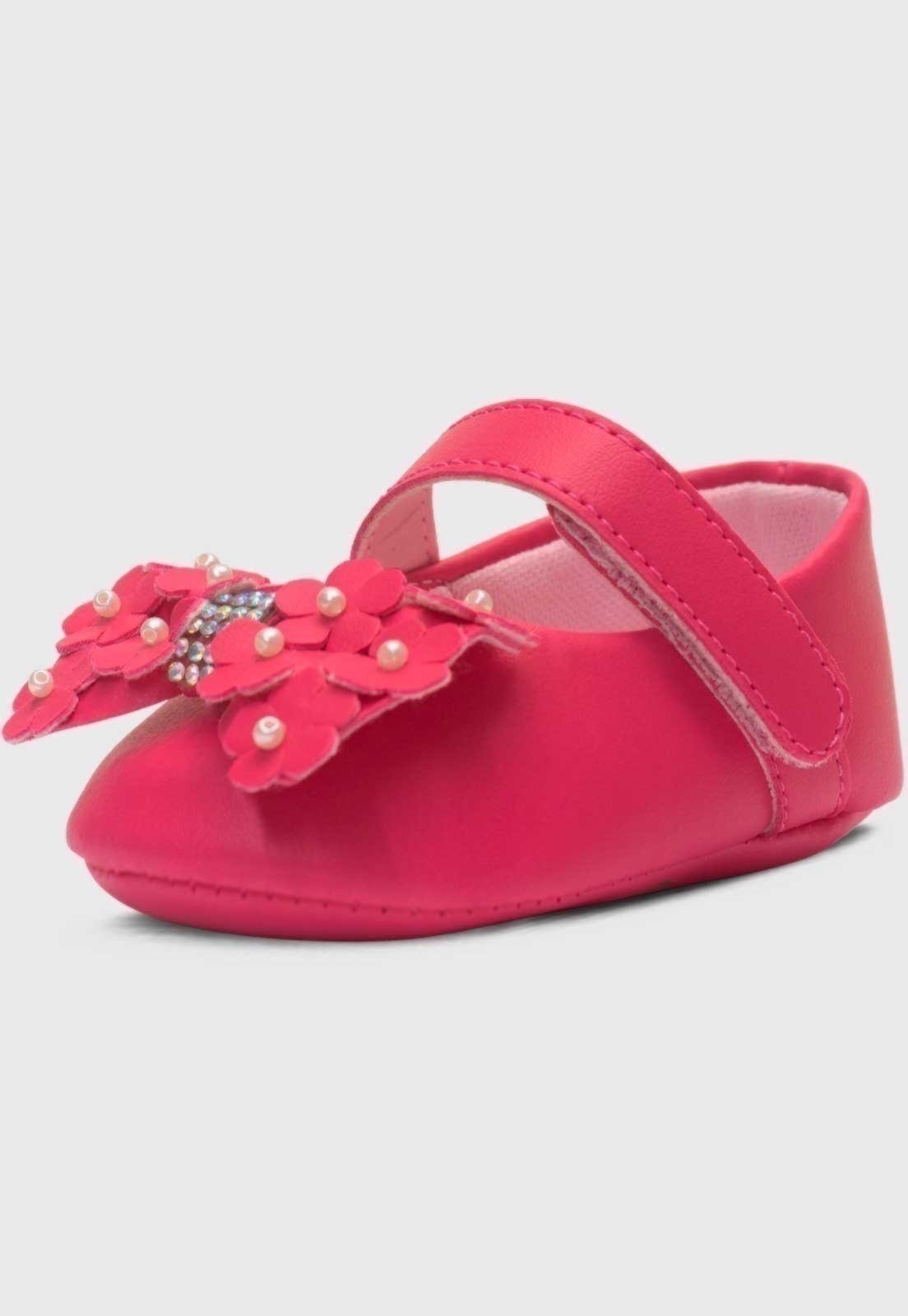Infantil – Sapatinho Pópidi Menina Sapatilha Laço Flores Pink