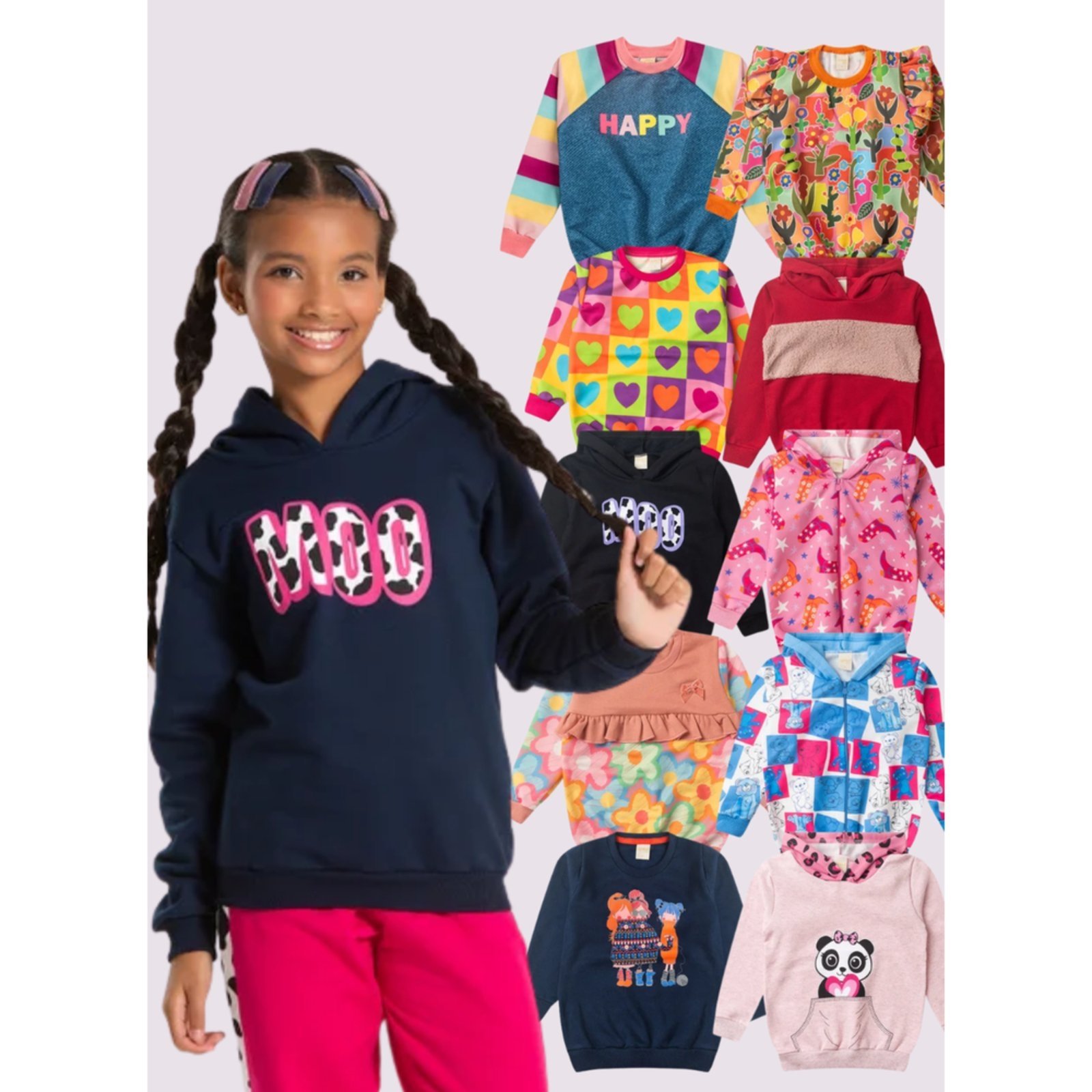 Vista 2 Infantil - Casaco Molekada Menina Sortido em Moletom Felpado multicolorido Molekada multicolorido