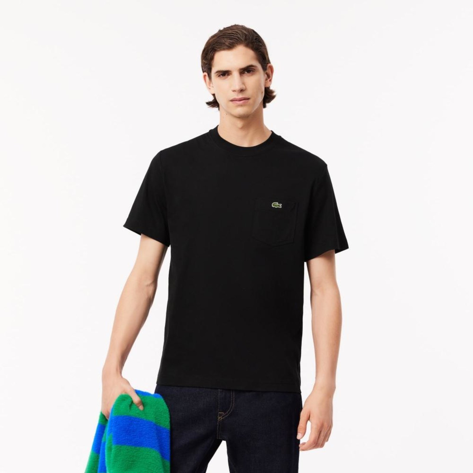Camiseta Lacoste de algodão com bolso de peito Preto