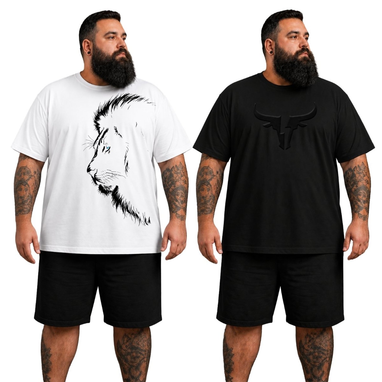 Kit 2 Camisetas Plus Size Masculinas Algodão Estampadas Gola Redonda