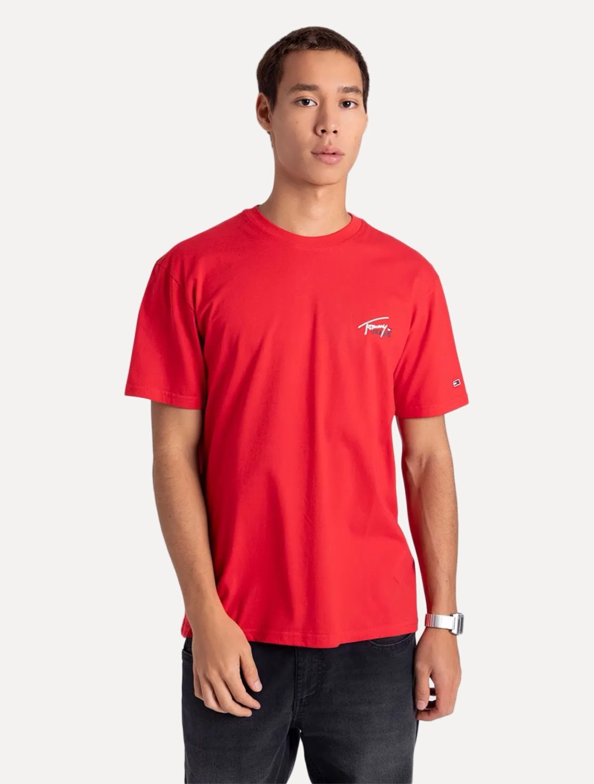 Camiseta Tommy Jeans Masculina Regular Classic Smal Flag Vermelha