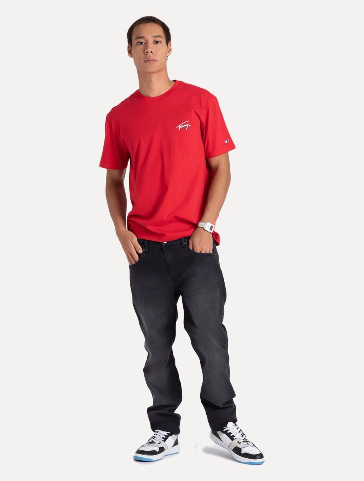 Vista 3 Camiseta Tommy Jeans Masculina Regular Classic Smal Flag Vermelha vermelho Tommy Jeans vermelho