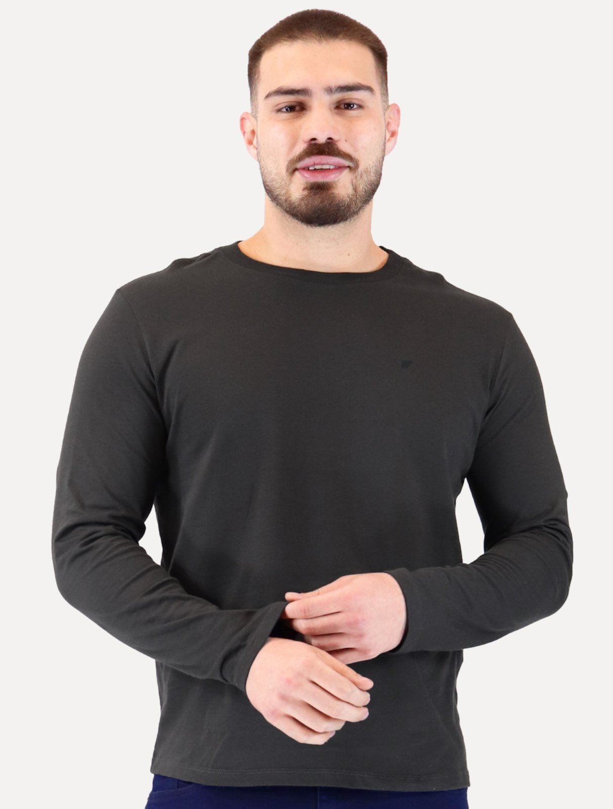 Camiseta Ellus Masculina Manga Longa Cotton Fine Easa Chumbo