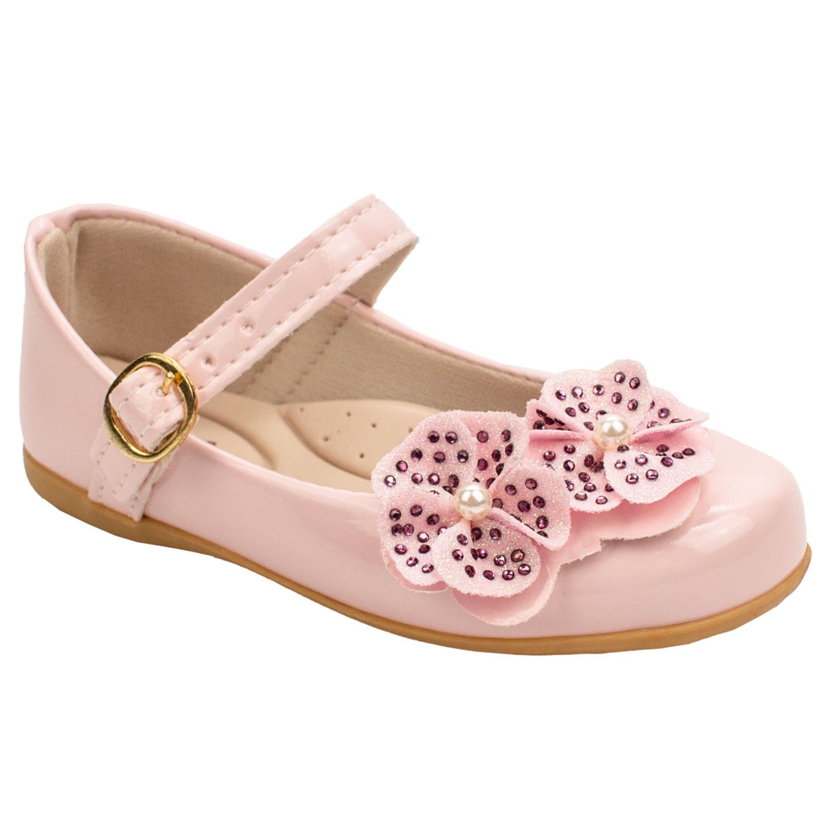 Infantil – Sapatilha Boneca Festa Casual Flor de Glitter e Perolas 2030 – Rosa