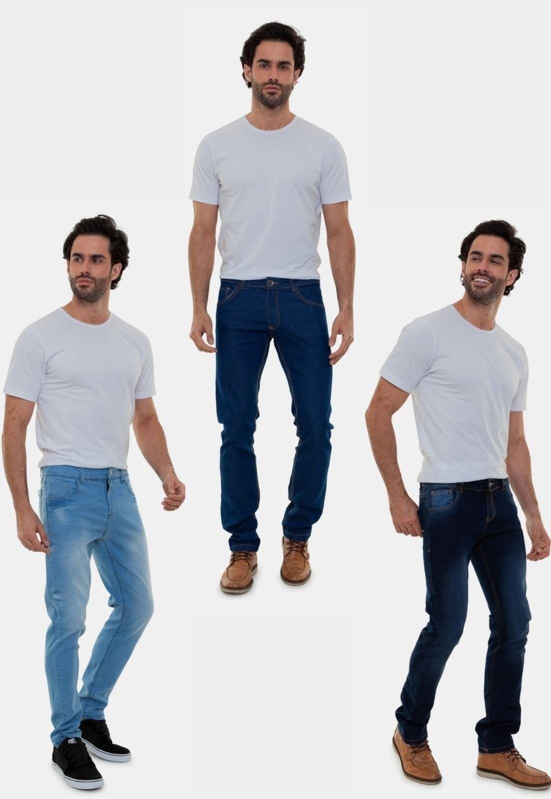 Kit 3 Calças Jeans Masculinas Lavagens Diferentes Premium Azul Lisboa B