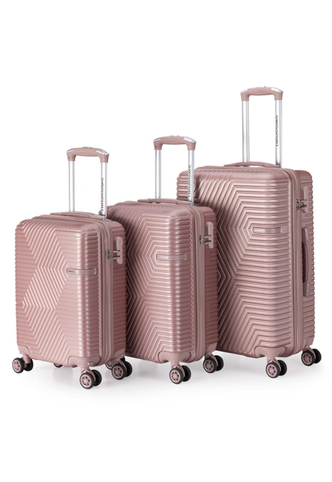 Kit 3 Malas de Viagem Resistentes Abs Rodas 360 Swissport