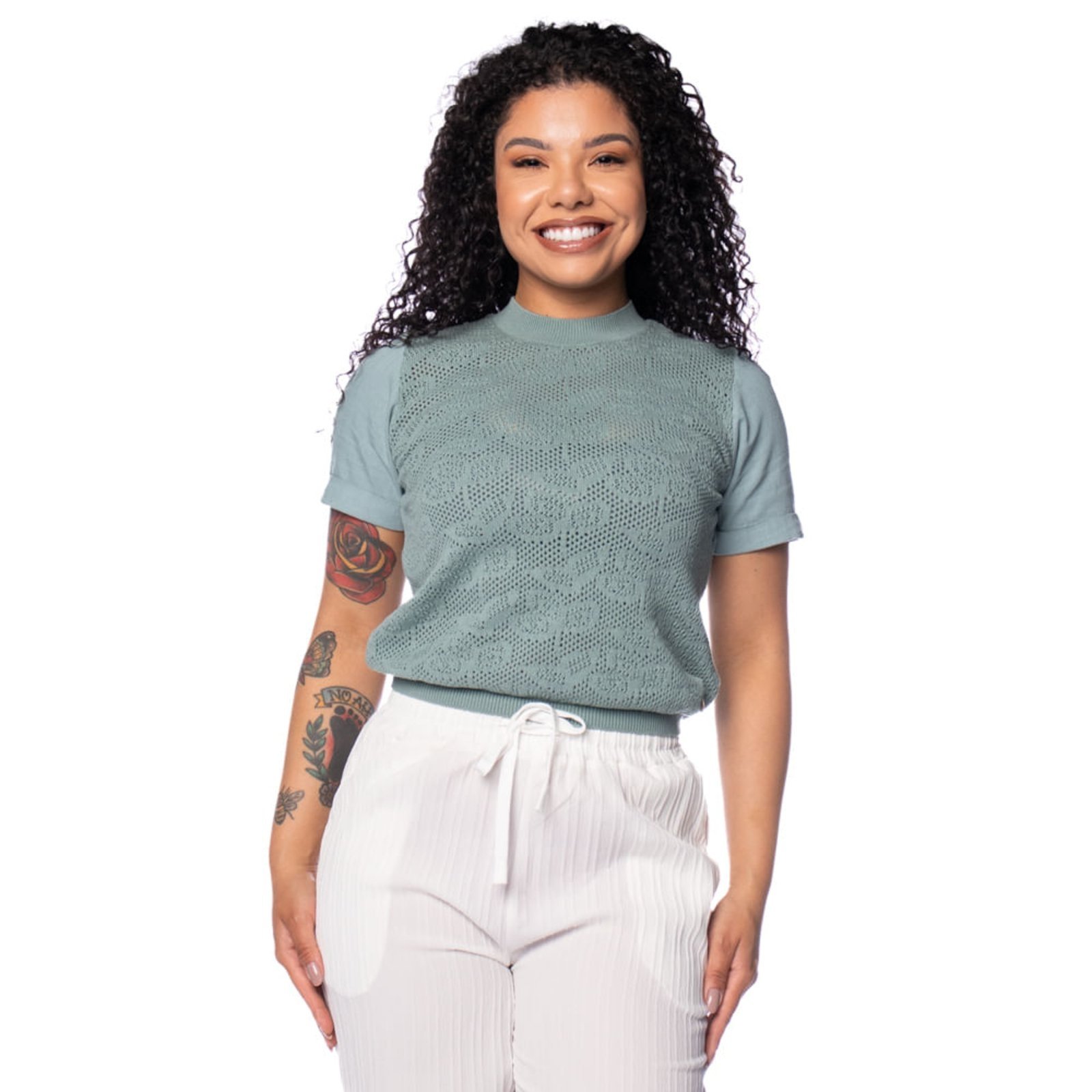 Blusa Feminina Biamar Algodão Ponto Vazado Verde