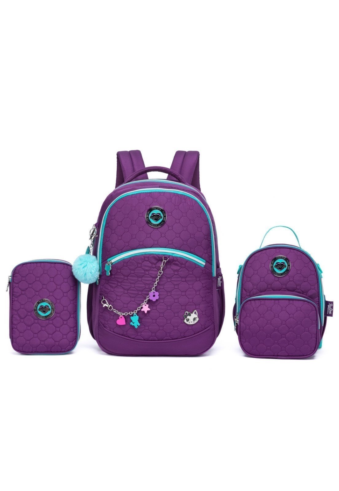 Kit Mochila Rodinha Juvenil Feminina Escolar Lancheira Térmica Estojo Organizador
