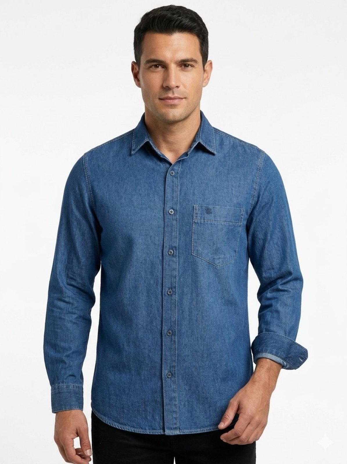 Camisa Jeans Amil Tribune Comfort Com Bolso Lançamento Luxo Marinho