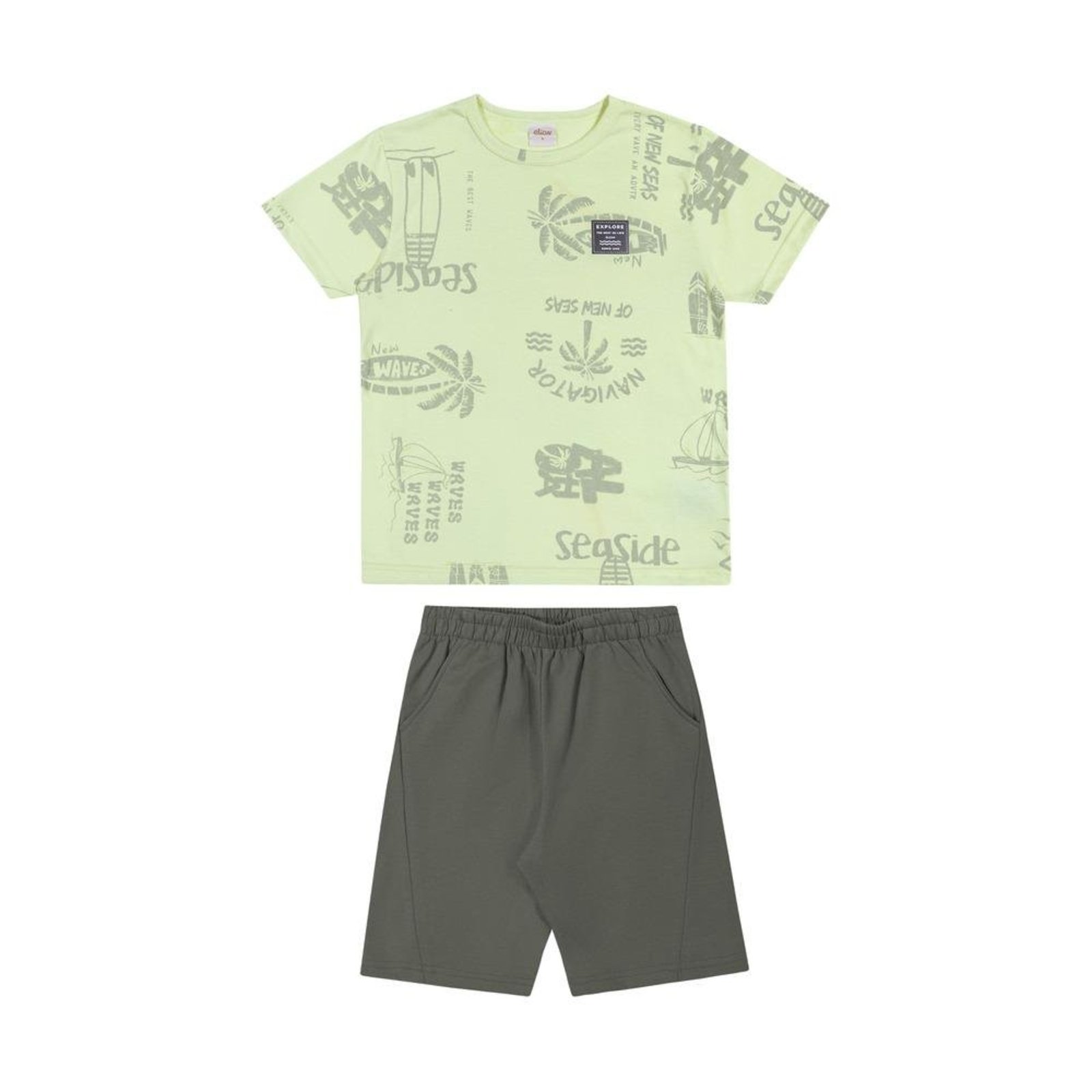 Infantil - Conjunto Camiseta Estampada Bermuda Elian Verde Cinza 10 Cinza