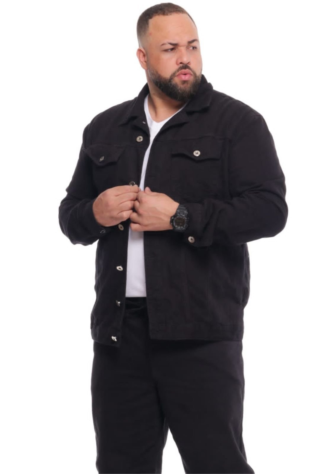Vista 2 Jaqueta Preta Sarja Masculina Plus Size Alleppo Genebra Alleppo Jeans preto Alleppo Jeans preto