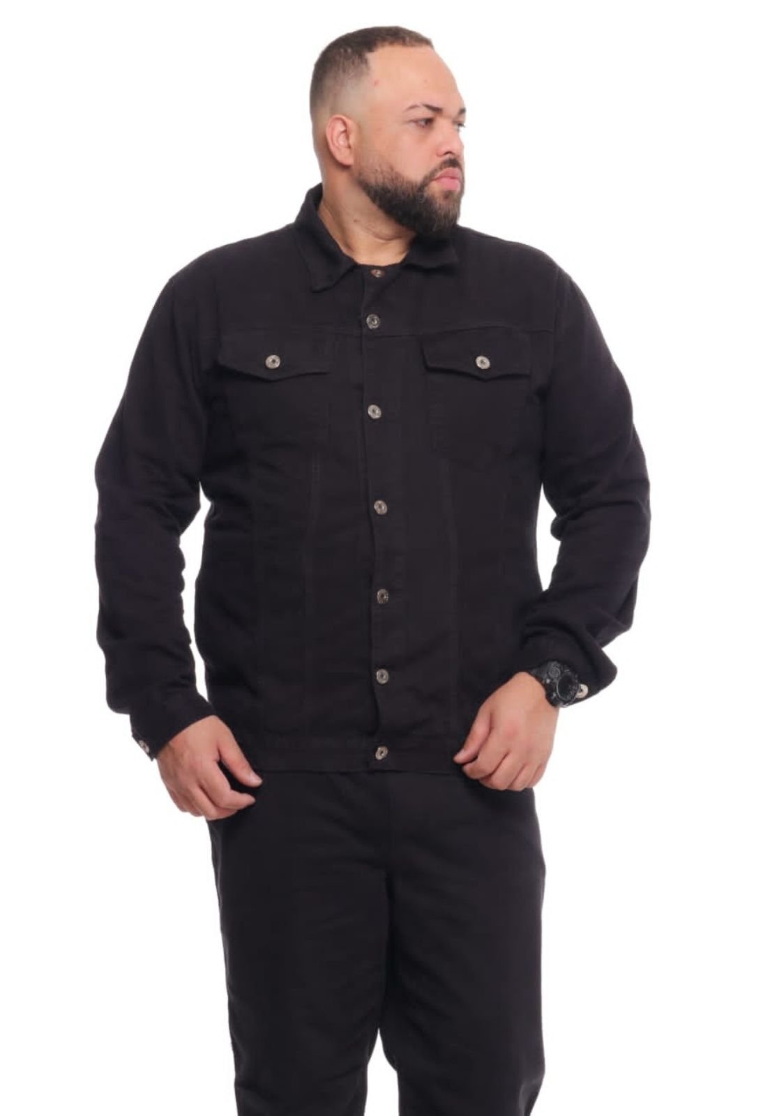 Vista 3 Jaqueta Preta Sarja Masculina Plus Size Alleppo Genebra Alleppo Jeans preto Alleppo Jeans preto
