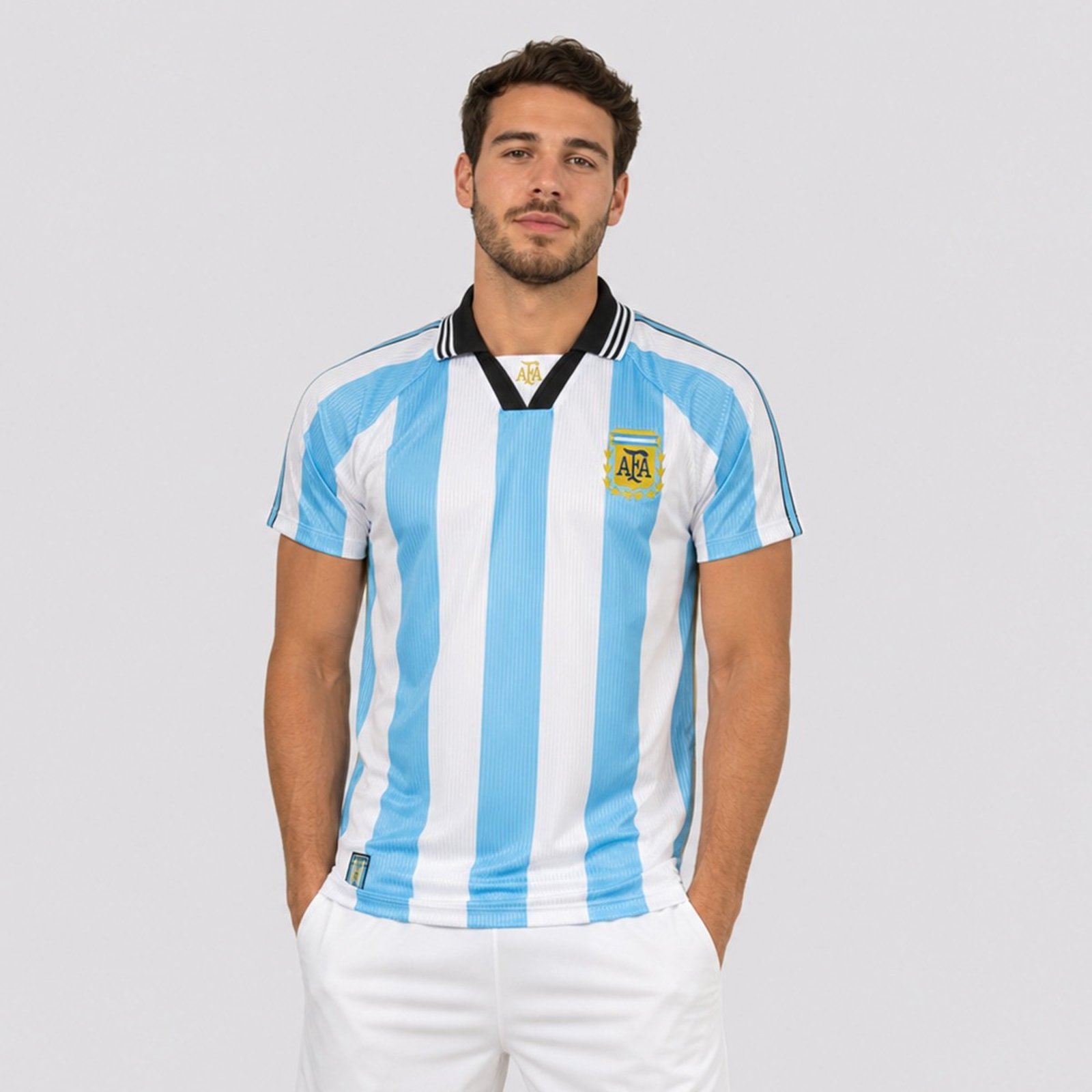 Camisa Argentina Retrô 1998 Listrada Azul e Branco
