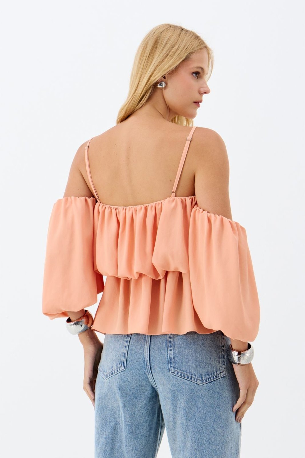 Vista 3 Blusa Ombro a Ombro com Manga Balonê ACT FEMININO coral ACT FEMININO coral