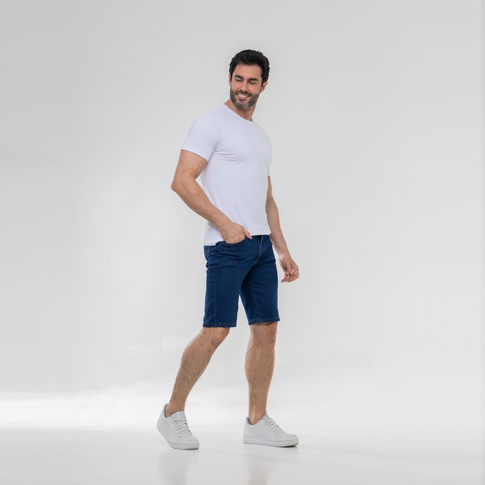 Bermuda Jeans Lisa Escura ER ESTILO RENOVADO Casual e Basica Confortavel Para Dia a Dia Azul