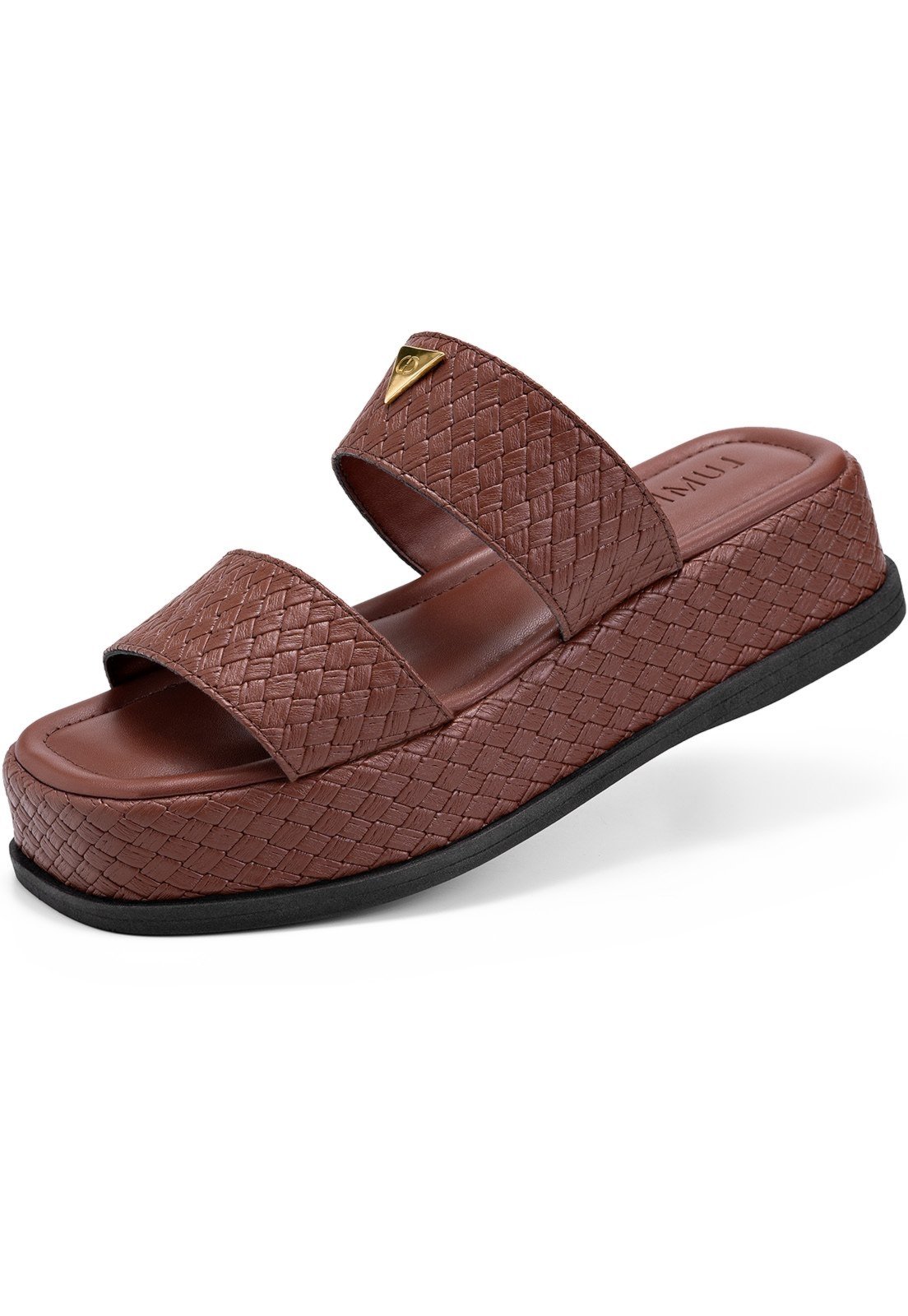 Vista 2 Sandália Feminina Lumiss Tamanco Flatform Juta Bico Quadrado Tressê Enfeite Metalizado marrom LUMISS marrom