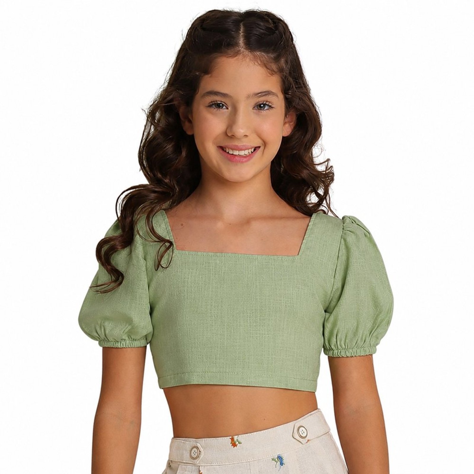 Infantil - Blusinha Juvenil Look Jeans Cropped Collor