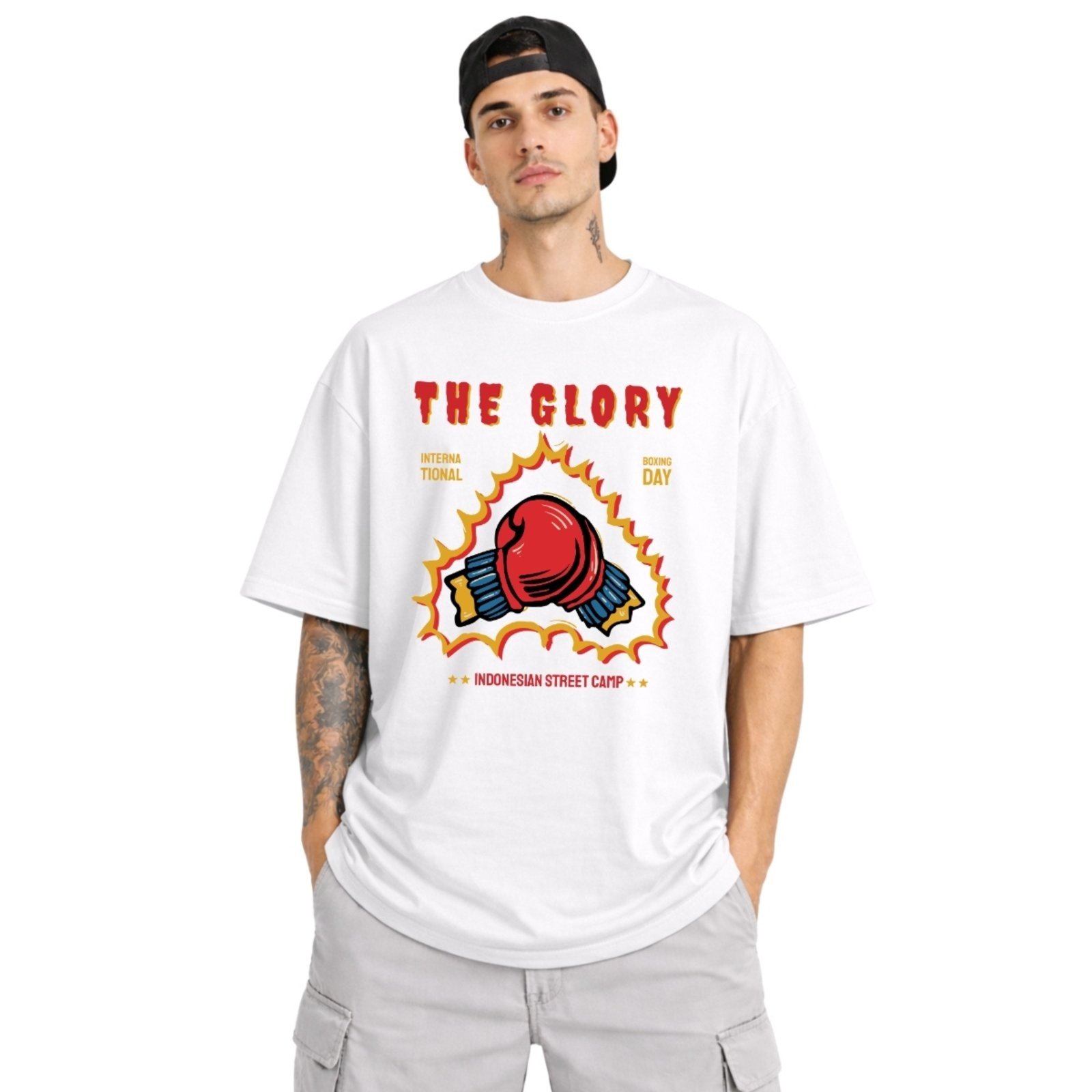 Camiseta Oversized de Algodão Masculina Ideal para Academia e Esportes Gola Redonda Estampado