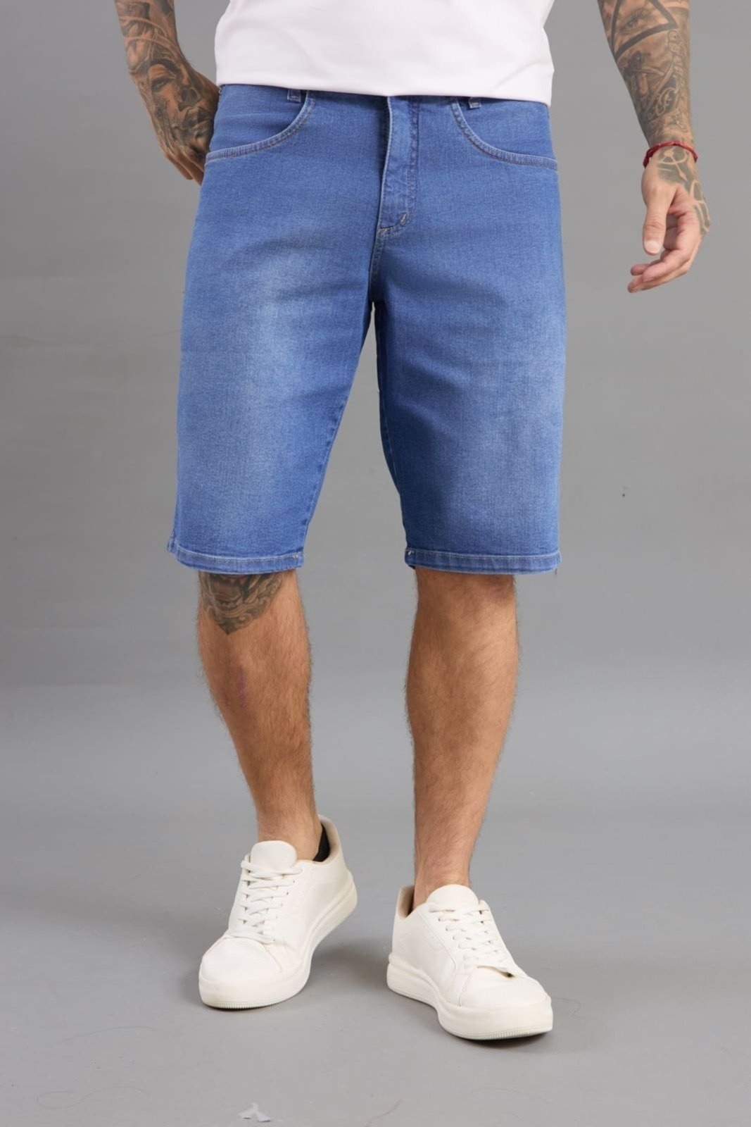 Bermuda Jeans Masculina Slim Fit Básica Lemier Collection Azul
