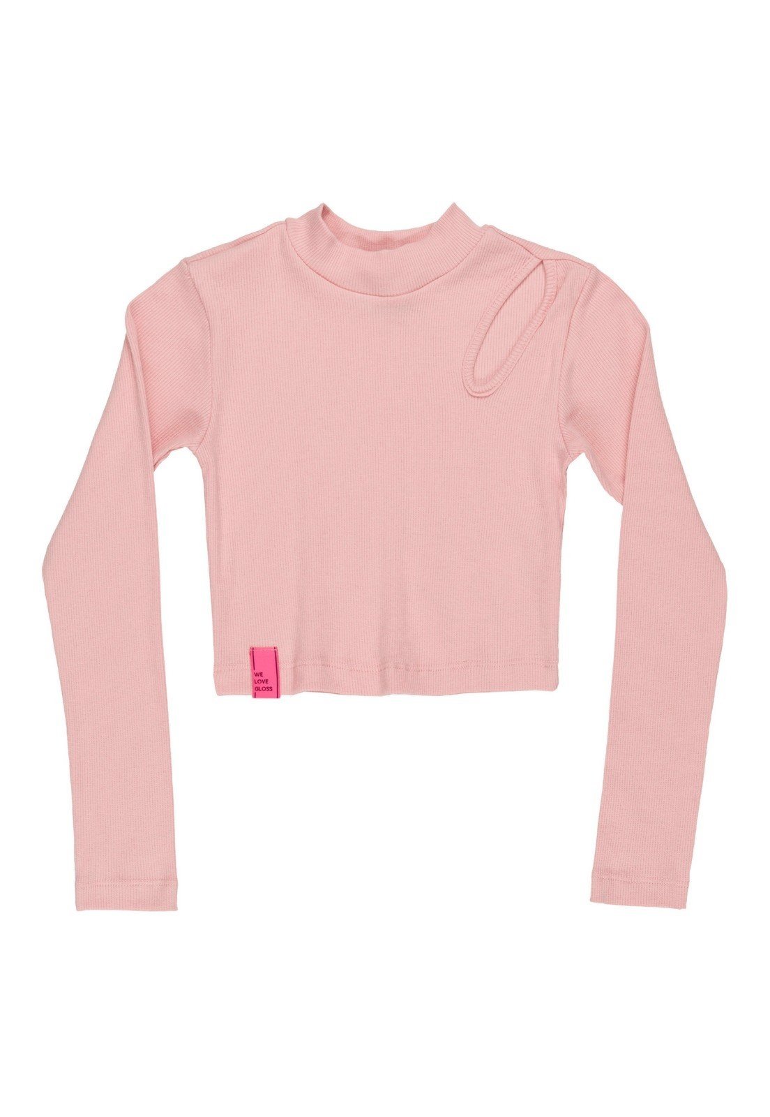 Infantil - Blusa Cropped Manga Longa Juvenil com Detalhe Vazado Gloss Rosa