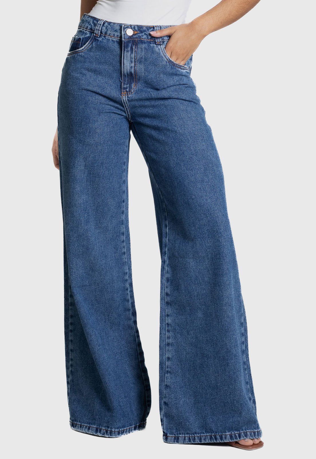 Calça Jeans Feminina Sawary Wide Leg Azul