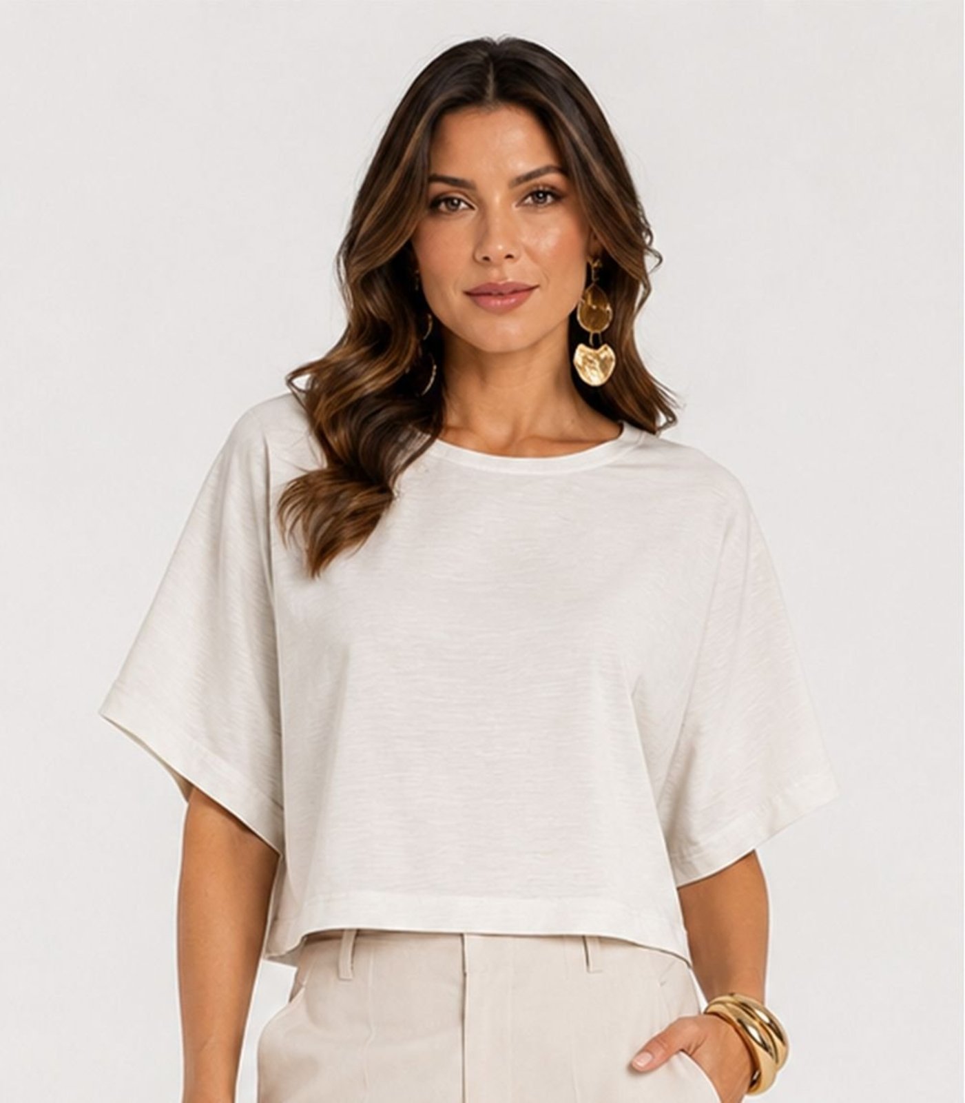 Blusa Feminina Em Malhão Flamé Infinita Cor Bege