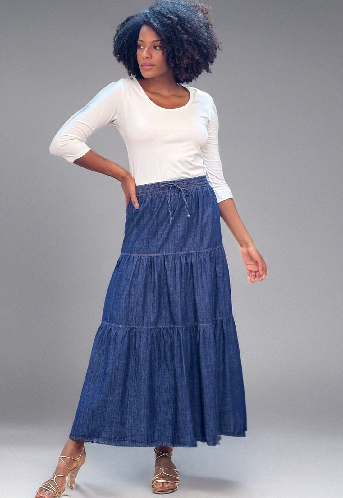 Saia Cabanafree Jeans Três Camadas