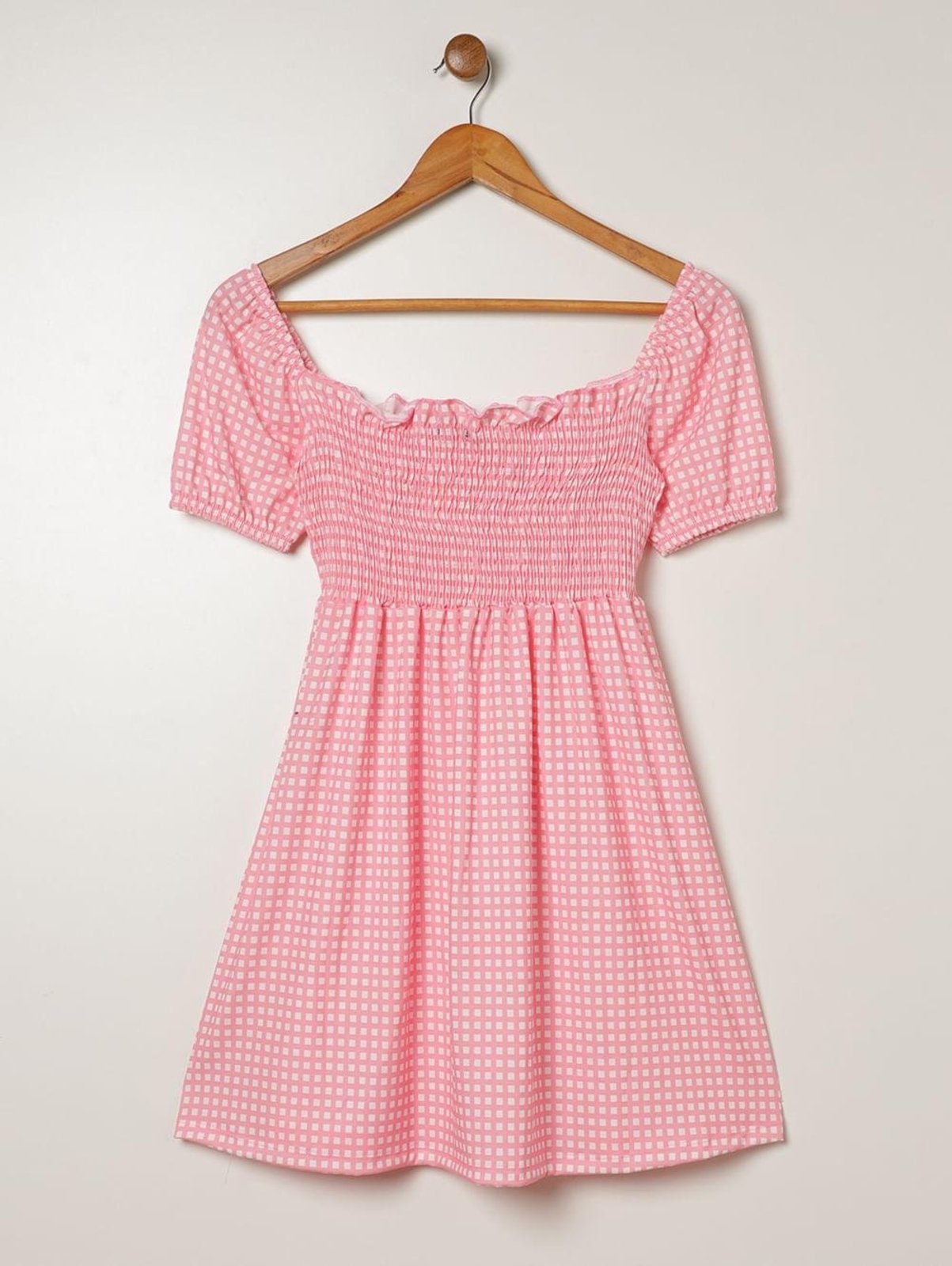 Vestido Evasê Xadrez Vels Juvenil Menina Rosa Manga Bufante