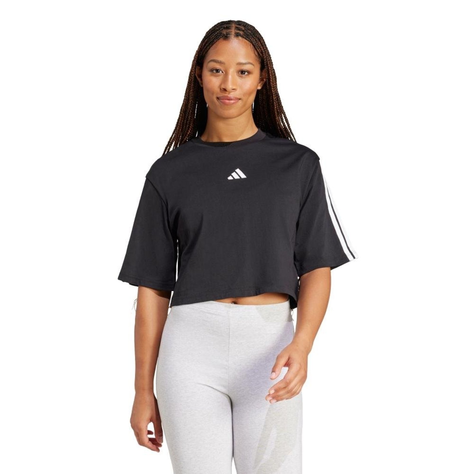 Essentials Camiseta Solta de Algodão Três Listras adidas Sportswear Preto