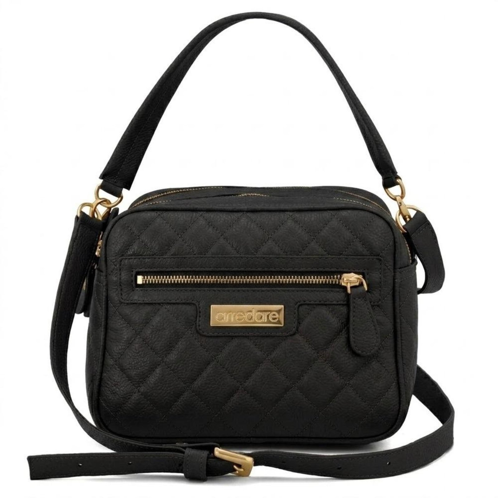 Bolsa Feminina em Couro Matelassê Caramelo Preto
