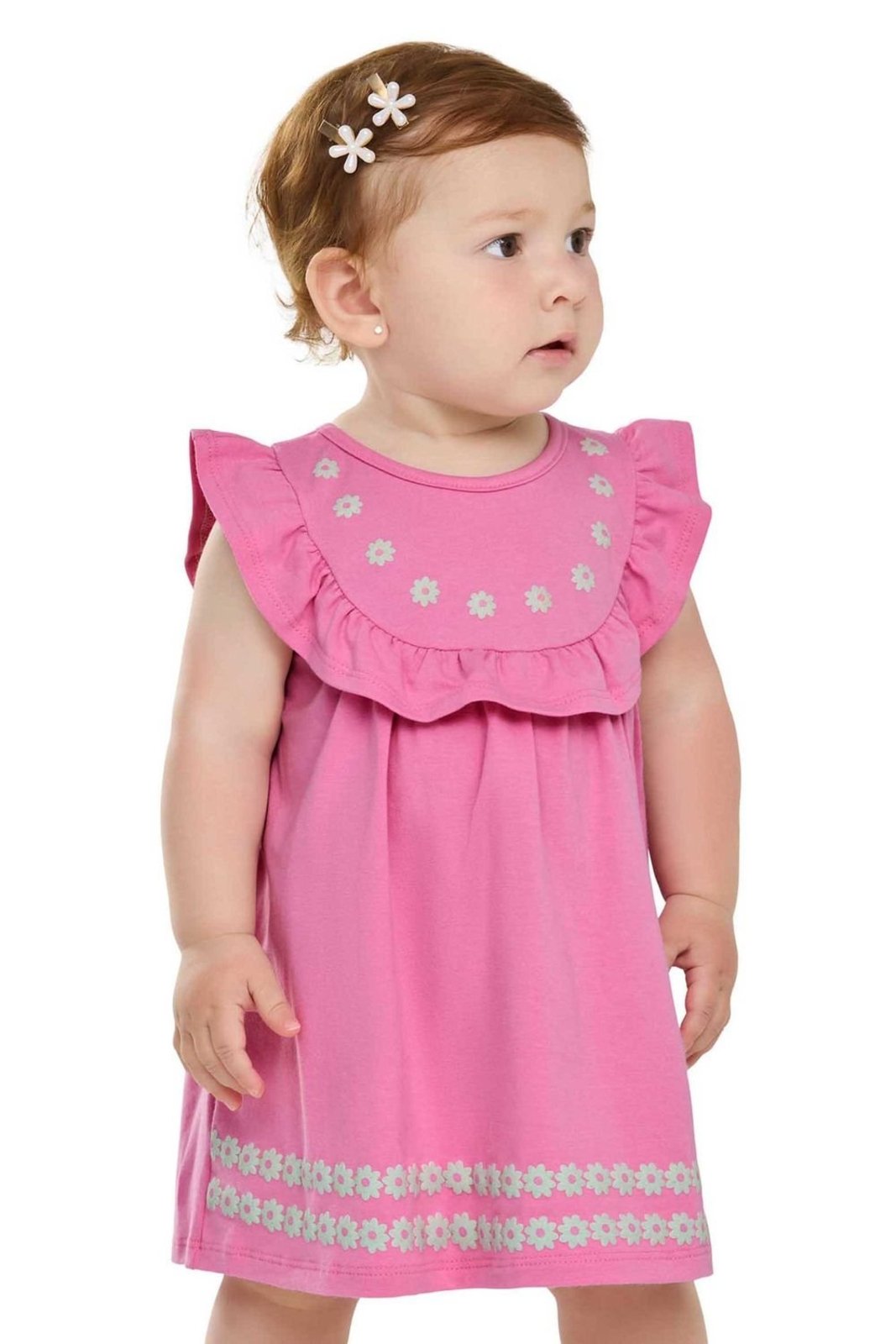 Infantil - Vestido Menina Babados Floral em Puff Elian Rosa