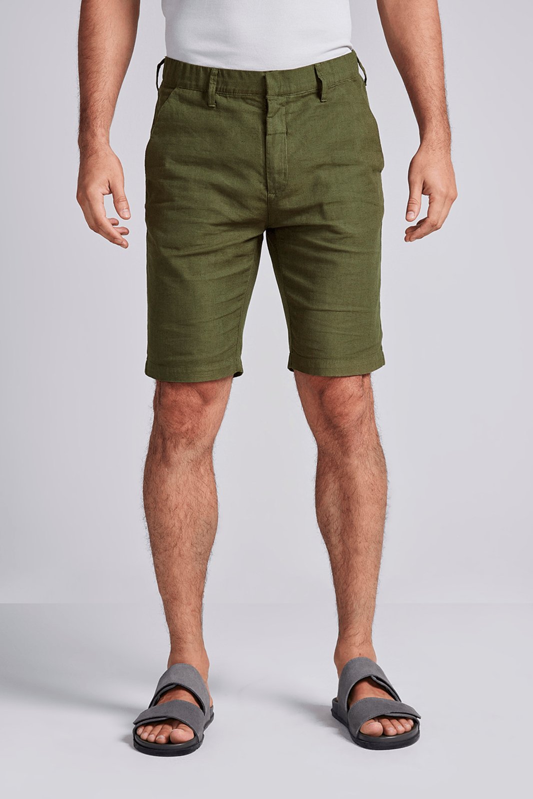 HIGHSTIL Bermuda Linen Blend Slim Fit – Verde Militar