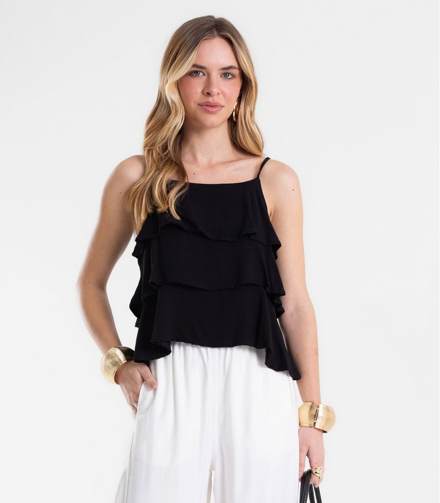 Blusa Feminina De Alça Com Babados Endless Preto