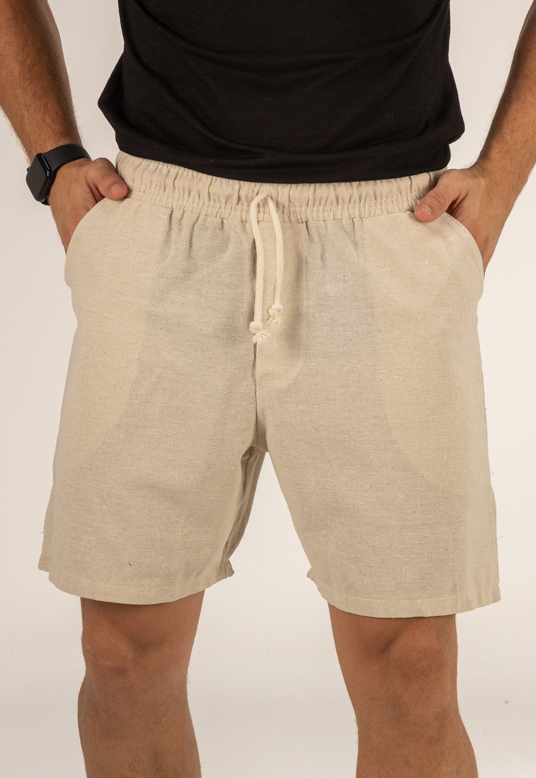 Short Linho Masculino Premium Dulk Bermuda Mauricinho Palha Off White