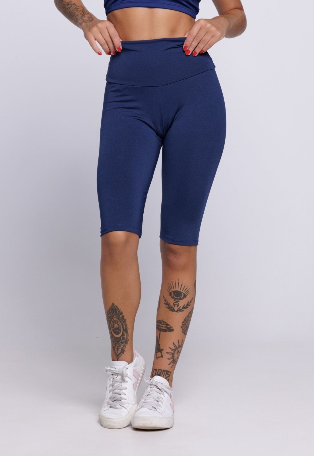 Vista 2 Bermuda Feminina WLS Modas Legging Fitness Academia Casual Marinho azul marinho WLS Modas azul marinho