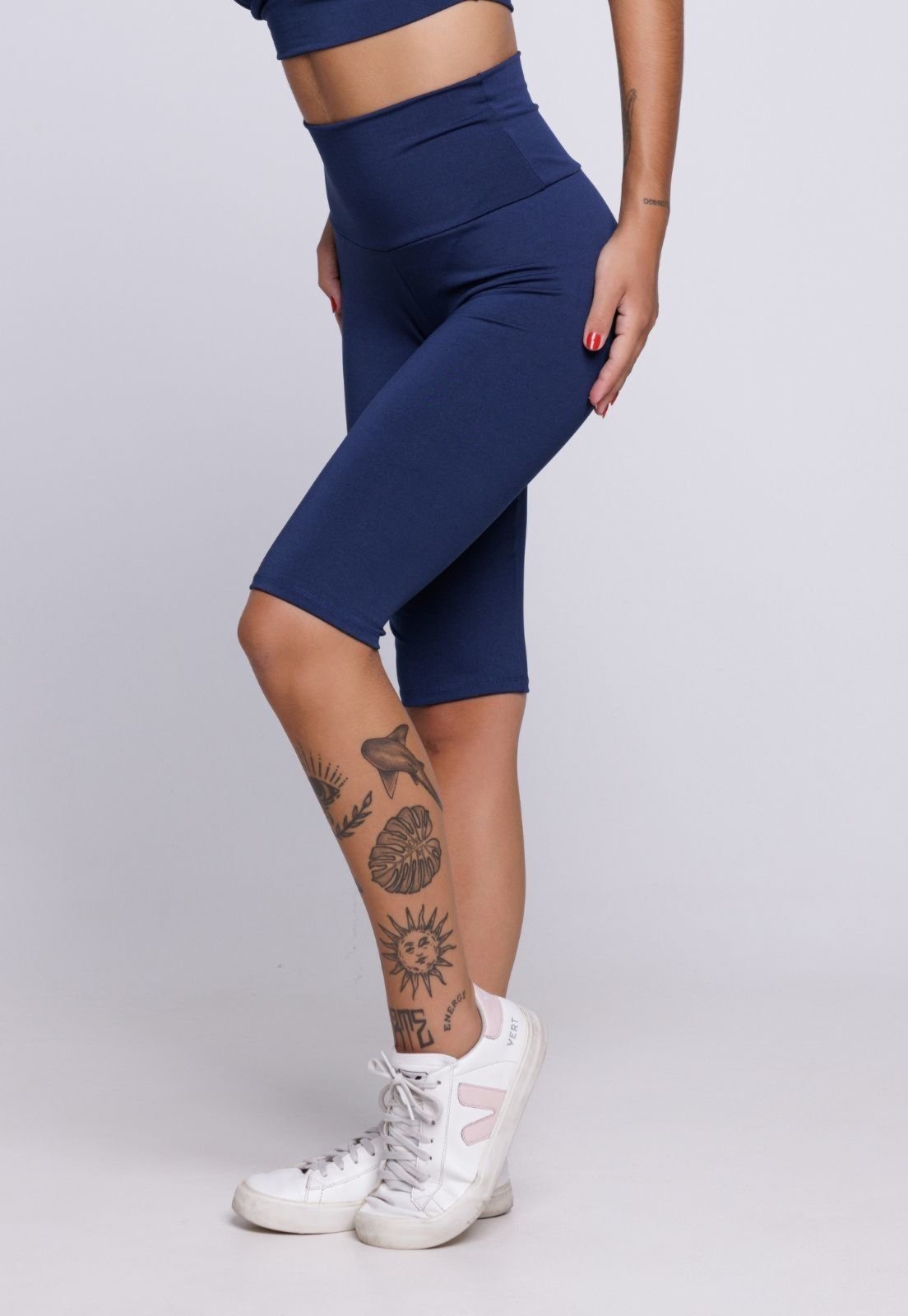Vista 3 Bermuda Feminina WLS Modas Legging Fitness Academia Casual Marinho azul marinho WLS Modas azul marinho