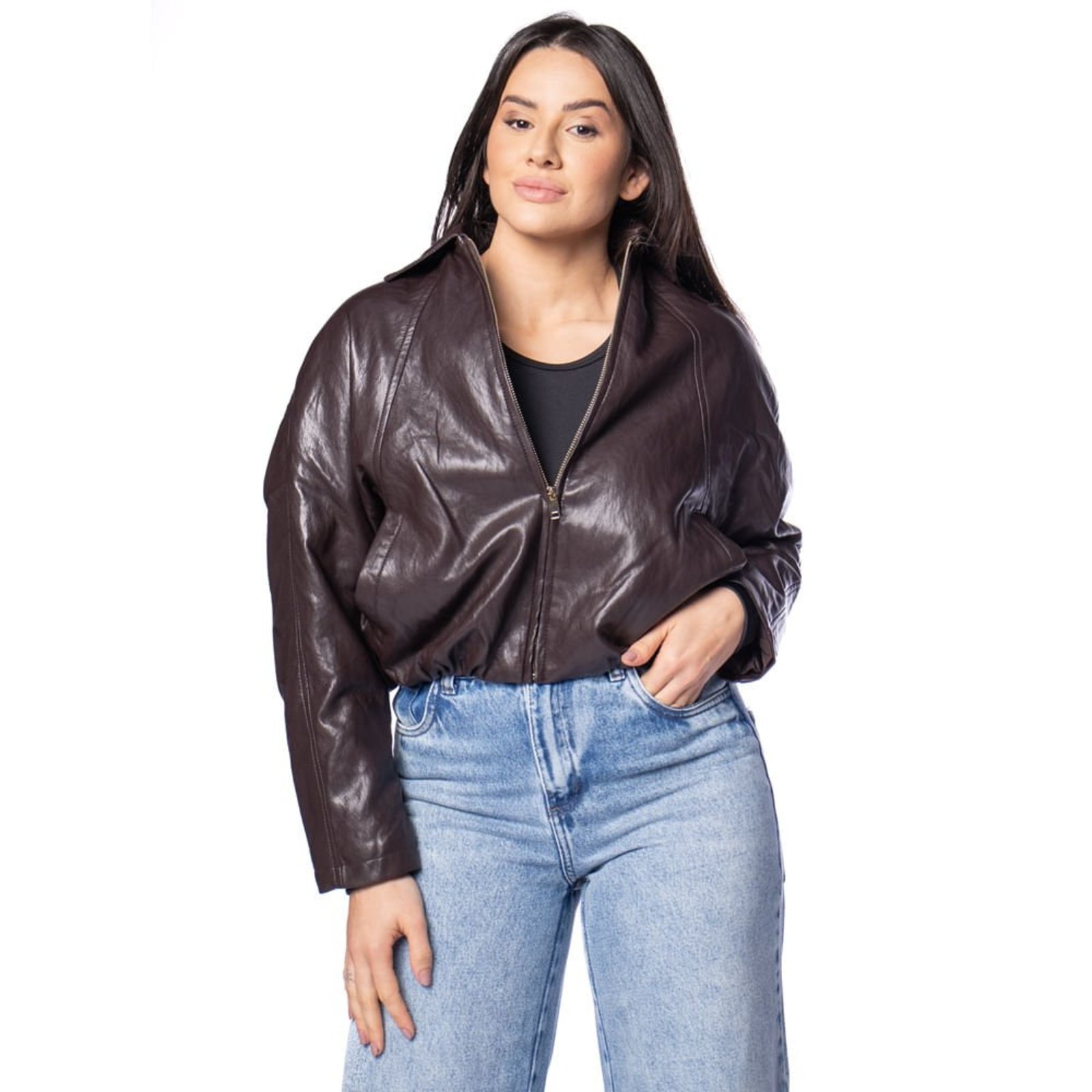 Jaqueta Feminina Pellini Bomber Pu Burnished Marrom Escuro