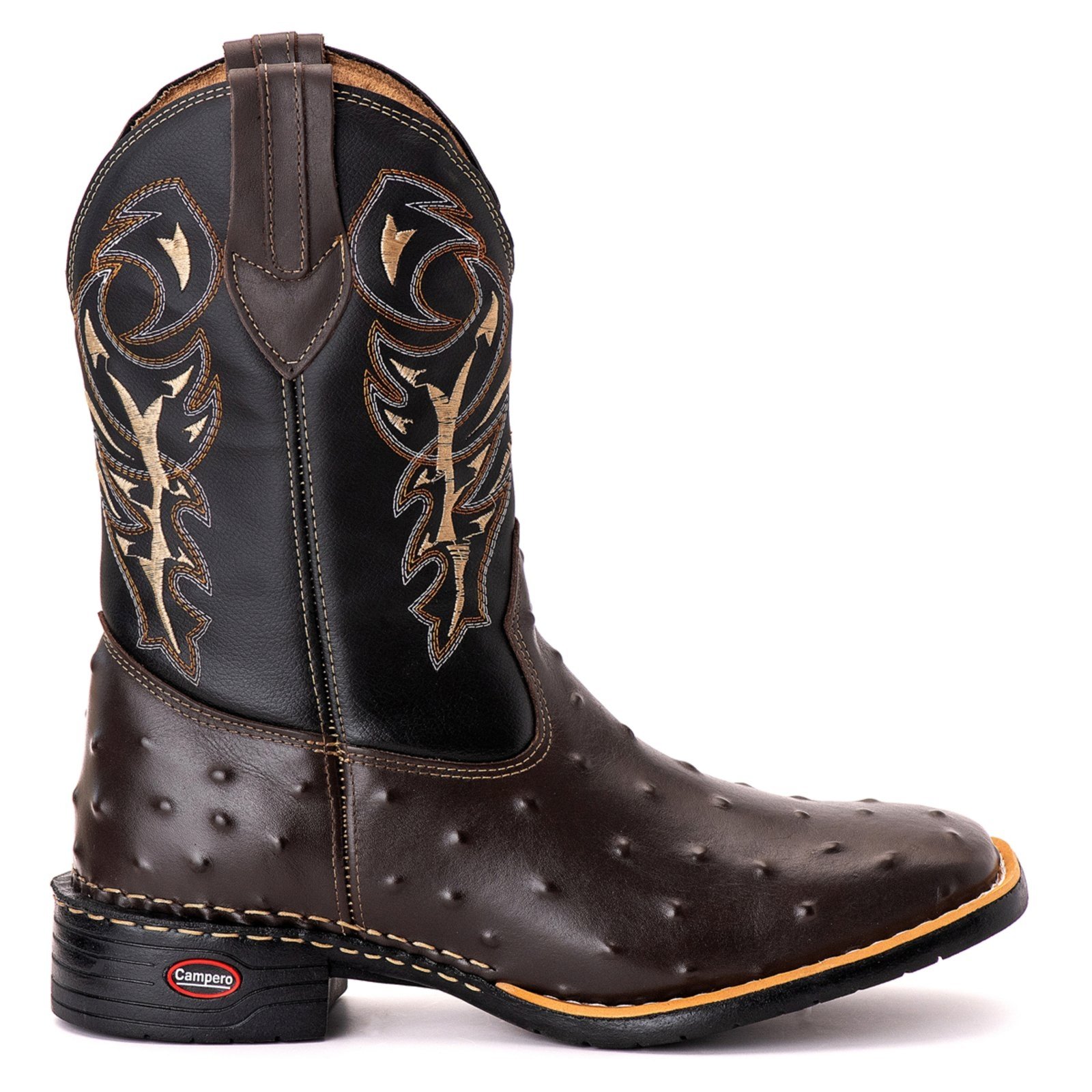 Bota Texana Campero Bico Quadrado Avestruz Café