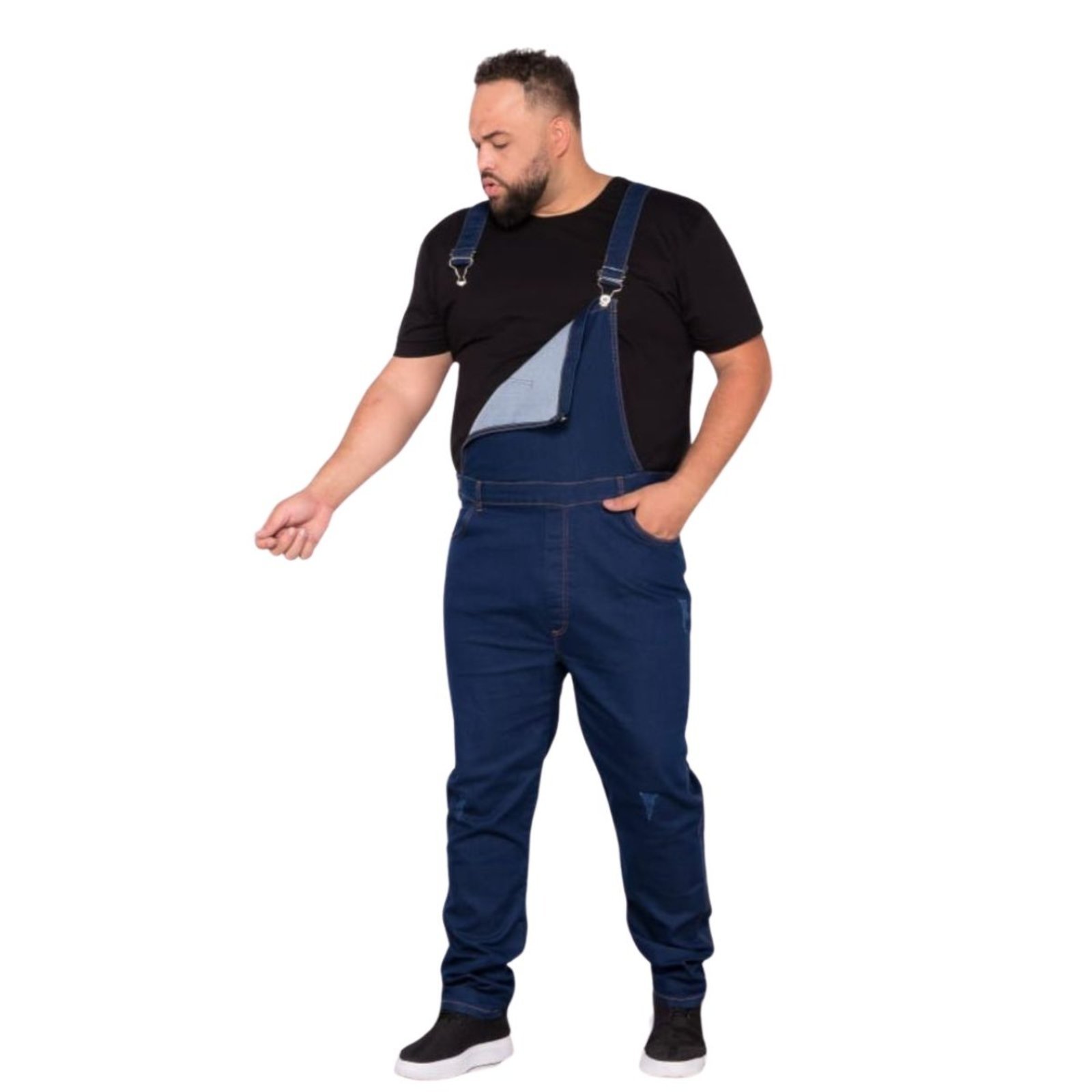 Macacão Jardineira Masculino Azulão Plus Size Jeans Loka