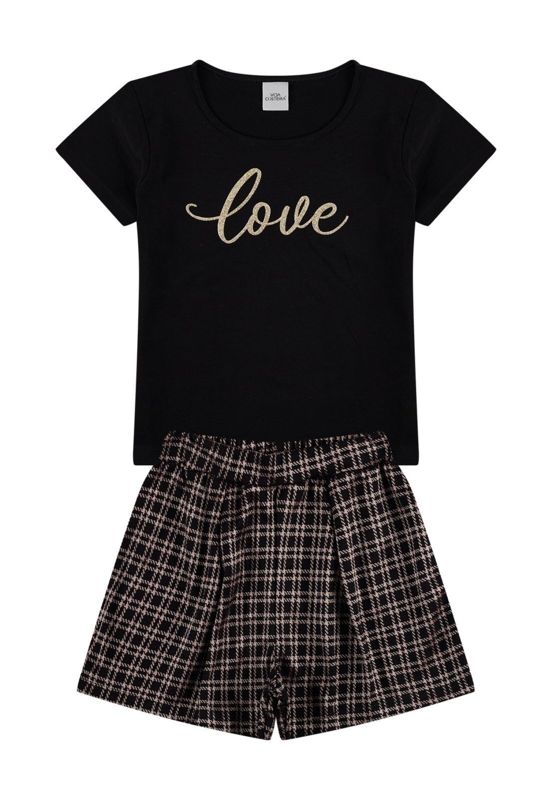 Vista 3 Infantil - Conjunto Menina Jacquard Xadrez VIDA COSTEIRA preto VIDA COSTEIRA preto