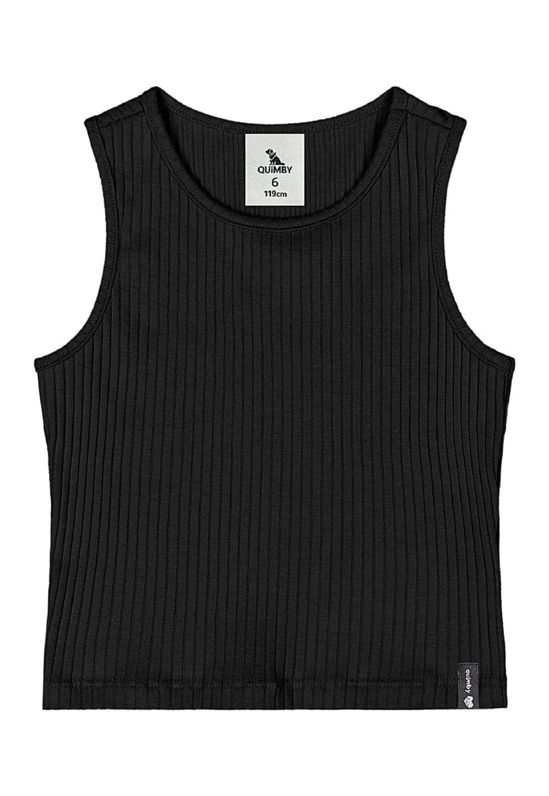 Infantil - Cropped em Ribana Canelada Menina Quimby Preto