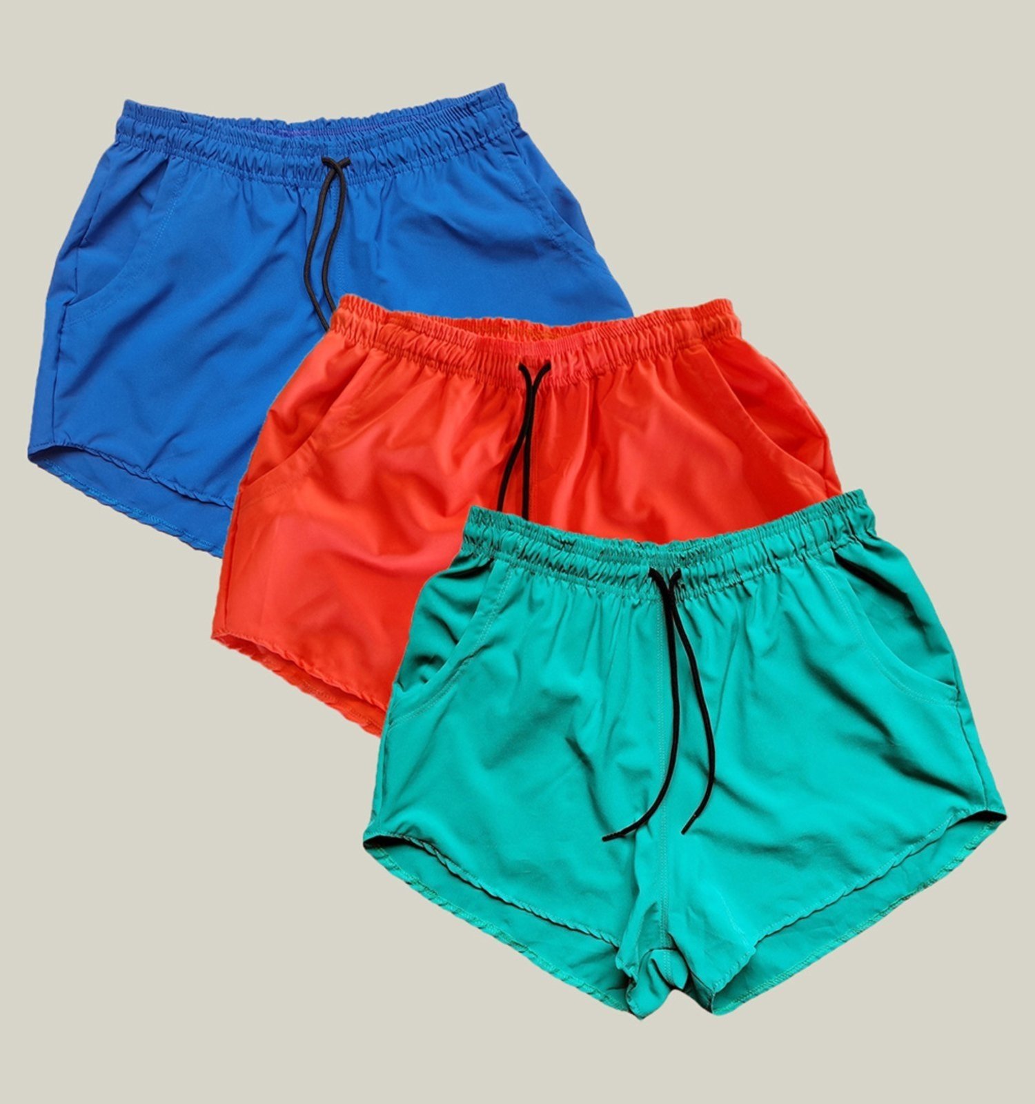 Kit 3 Shorts Praia Feminino Elastano Premium WSS Azul Rosa e Verde