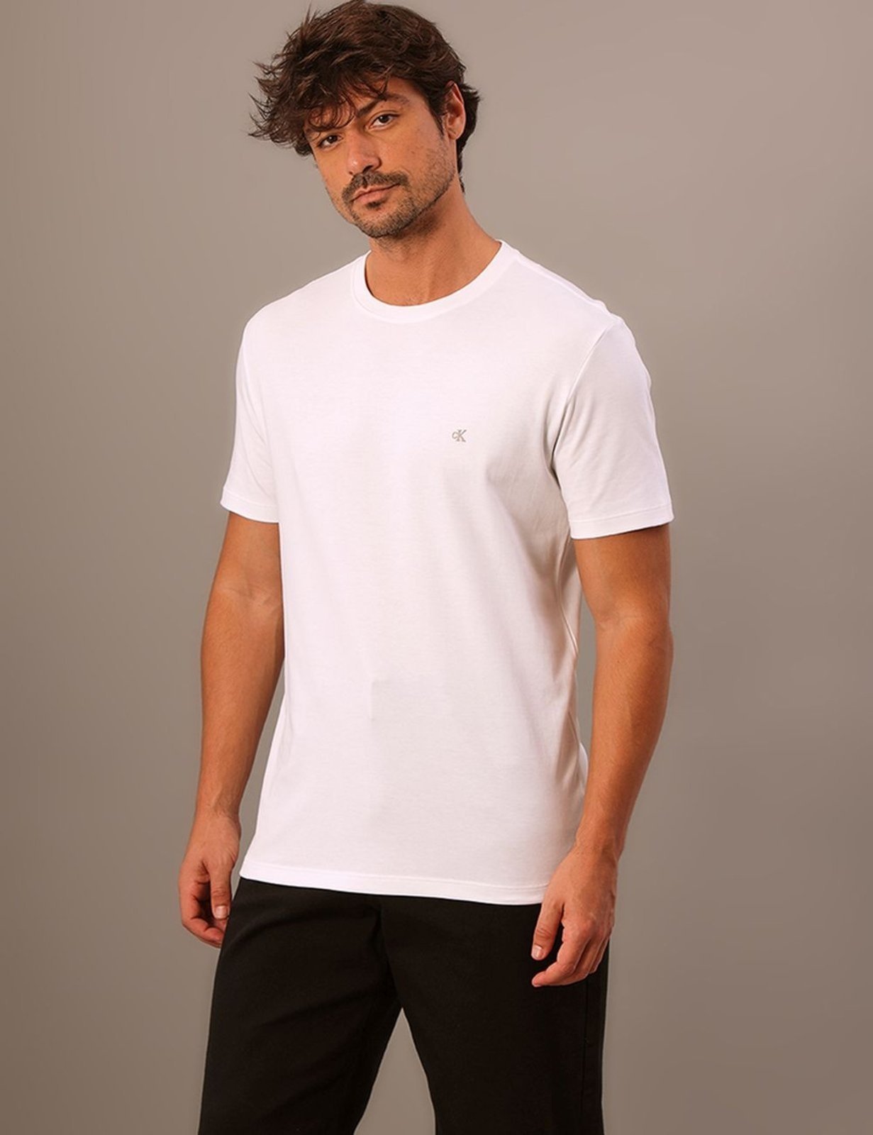 Camiseta Manga Curta Calvin Klein Jeans Masculino Pima - Branco Calvin Klein Jeans