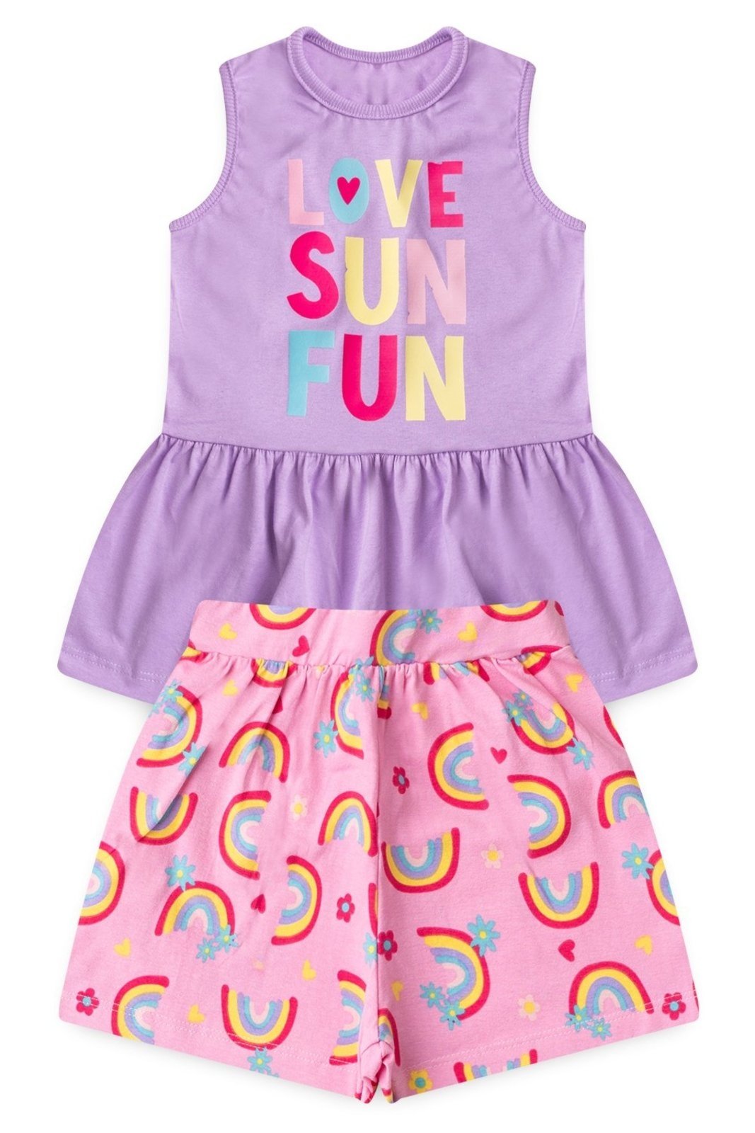 Infantil - Conjunto Bem Vestir Feminino Regata e Shorts Arco-Íris Lilás