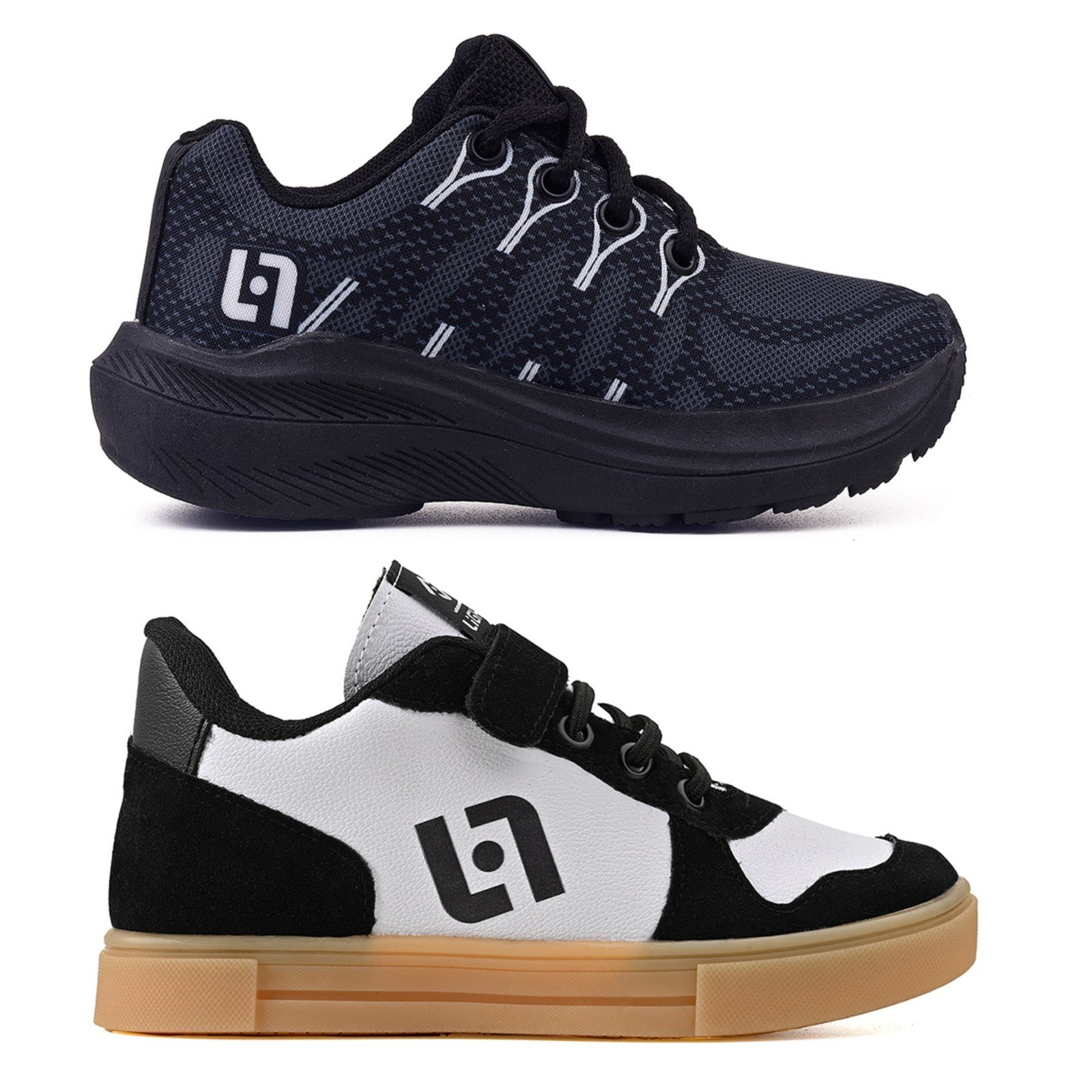 Infantil – Kit Tênis Casual Escolar Meninos Basico Street Jogger – Preto – Branco/Preto