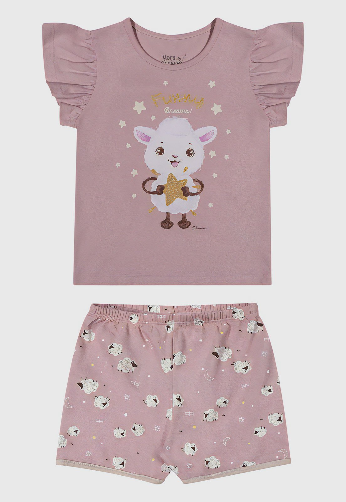 Kit Pijama 2pçs Elian Curto Full Print Rosa
