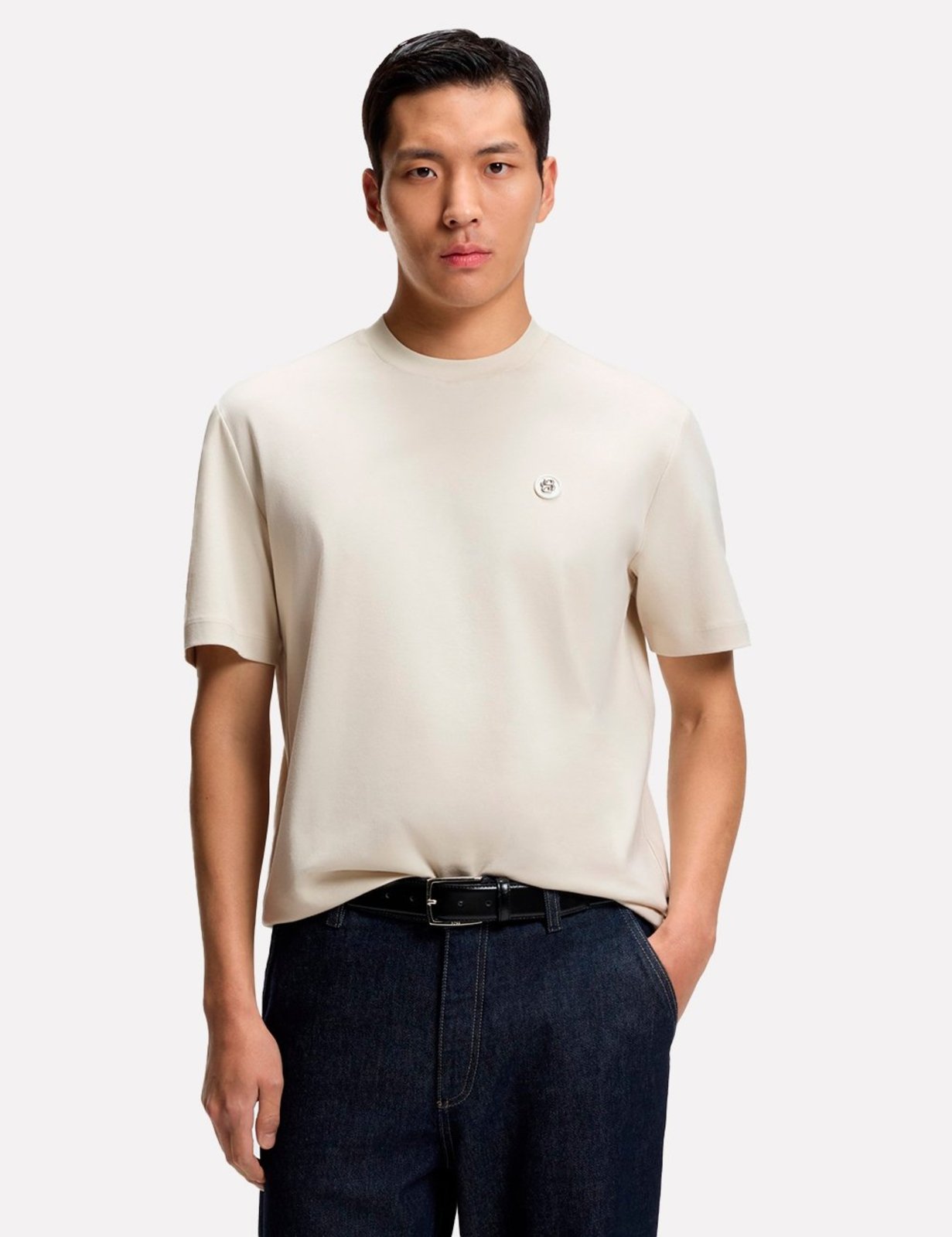Camiseta Hugo Boss Masculina Regular Mercerised C-Taut 01 Creme